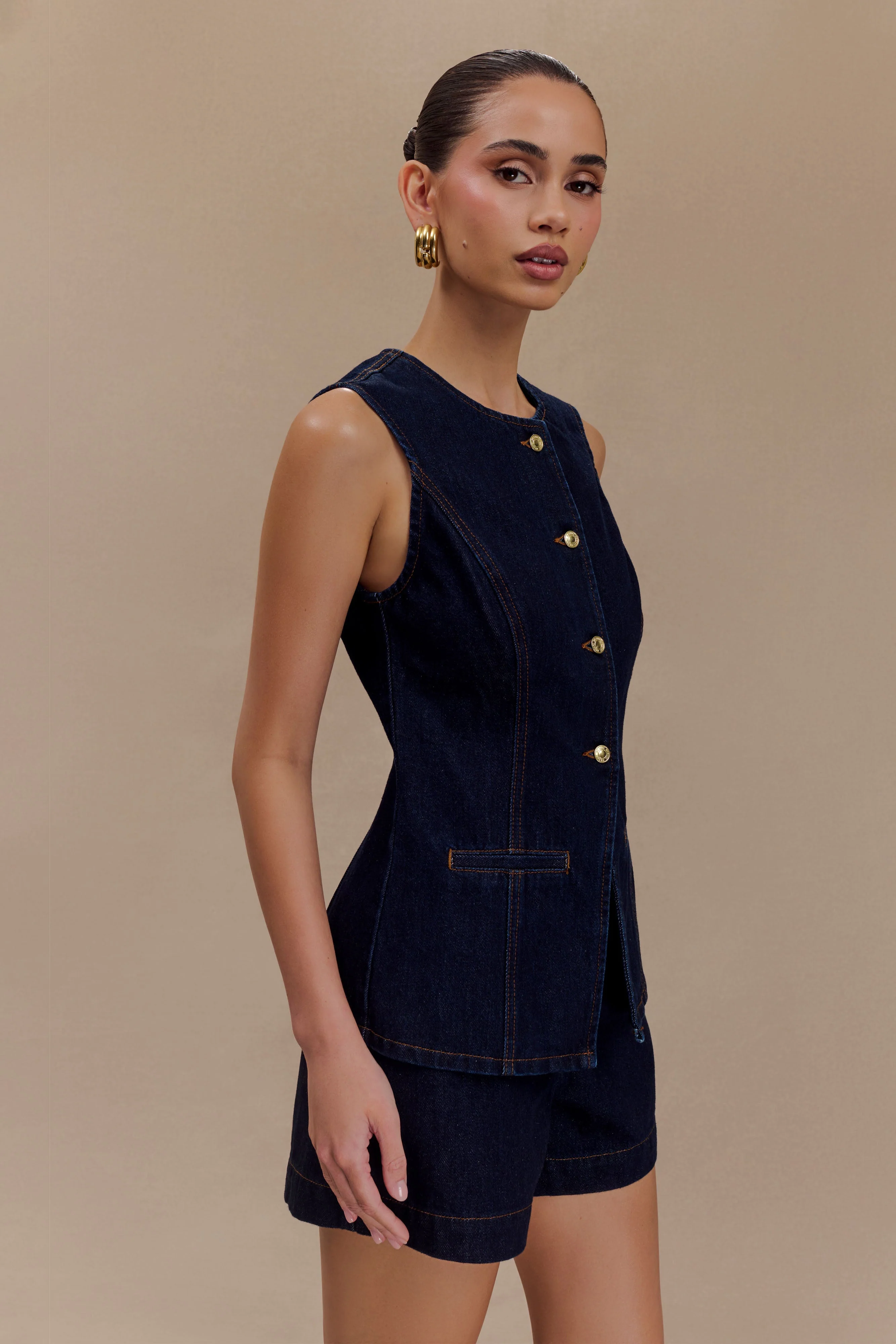 Abel Denim Button Up Top - Indigo Blue - Image 3