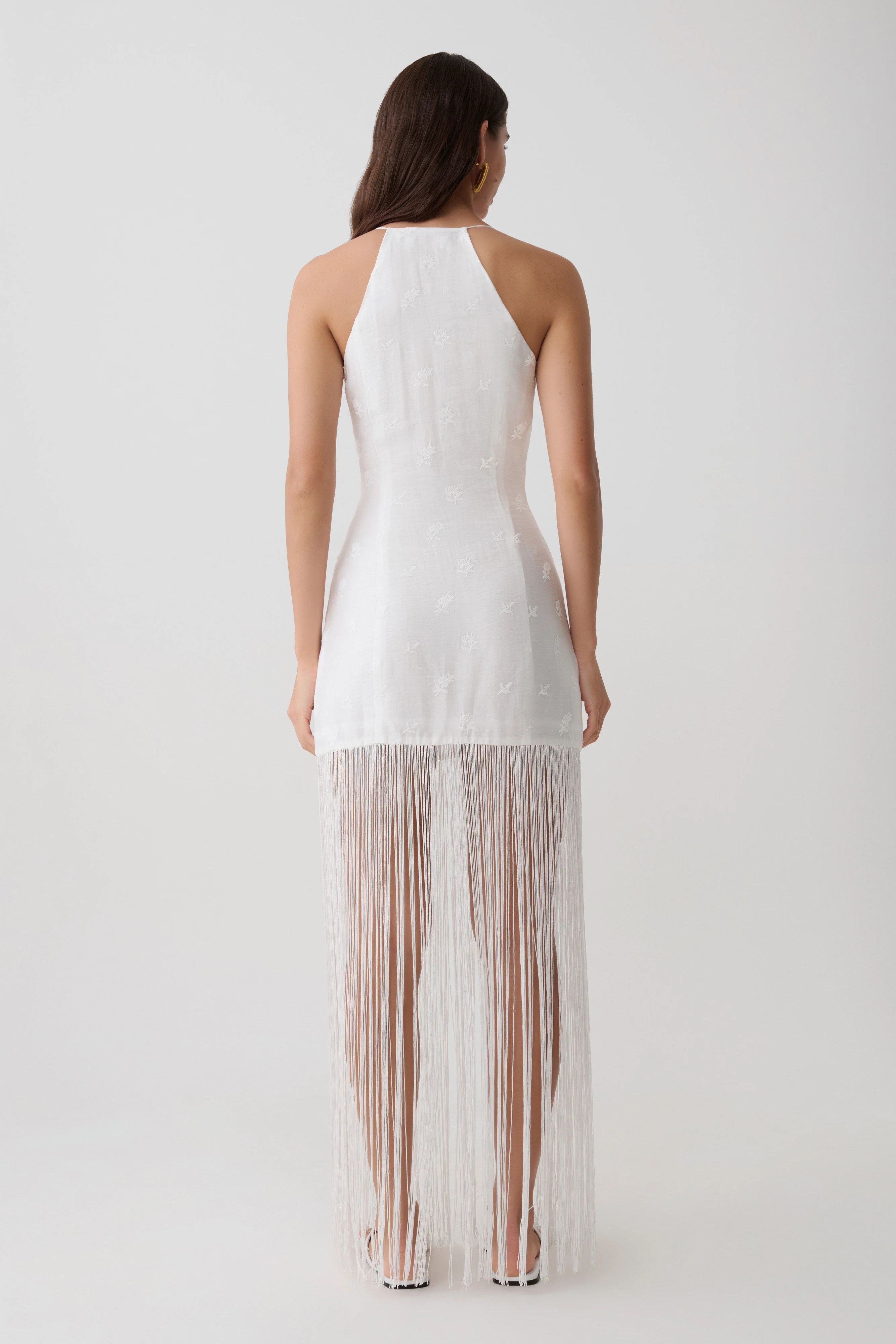 Abigail V Neck Fringe Maxi Dress - White - Image 2