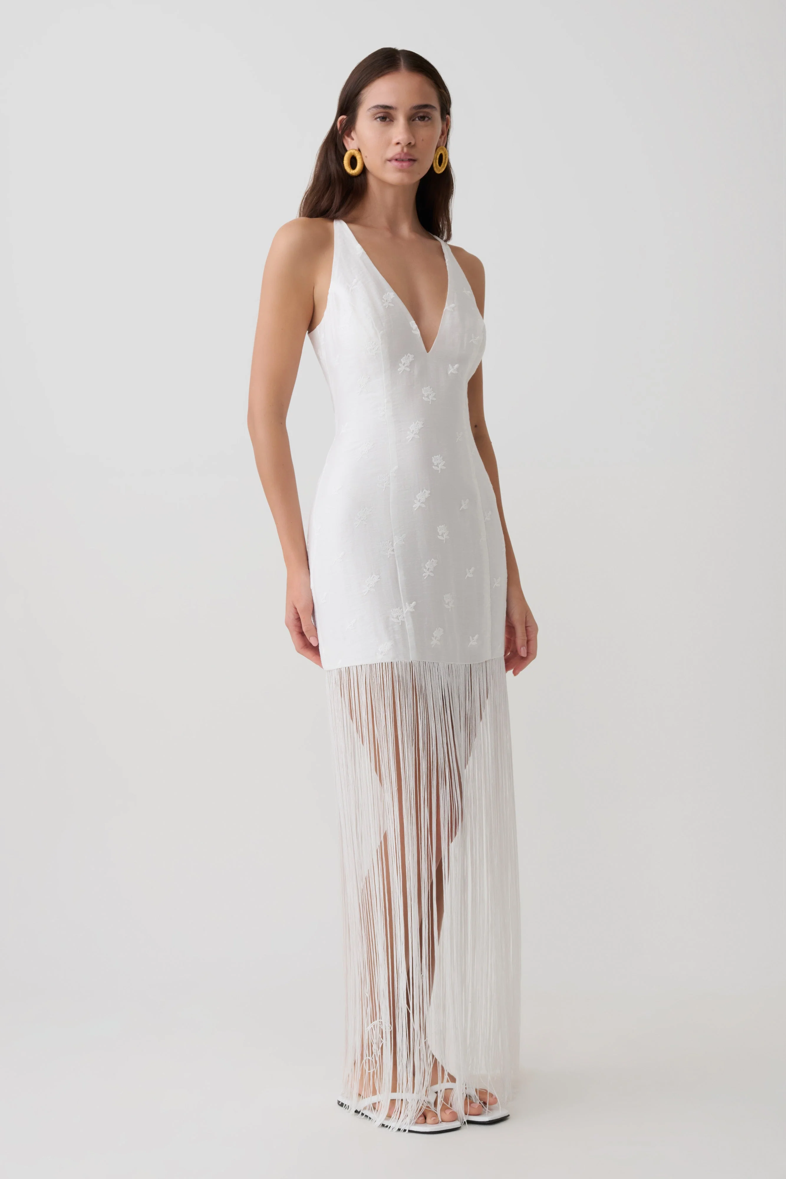 Abigail V Neck Fringe Maxi Dress - White - Image 4