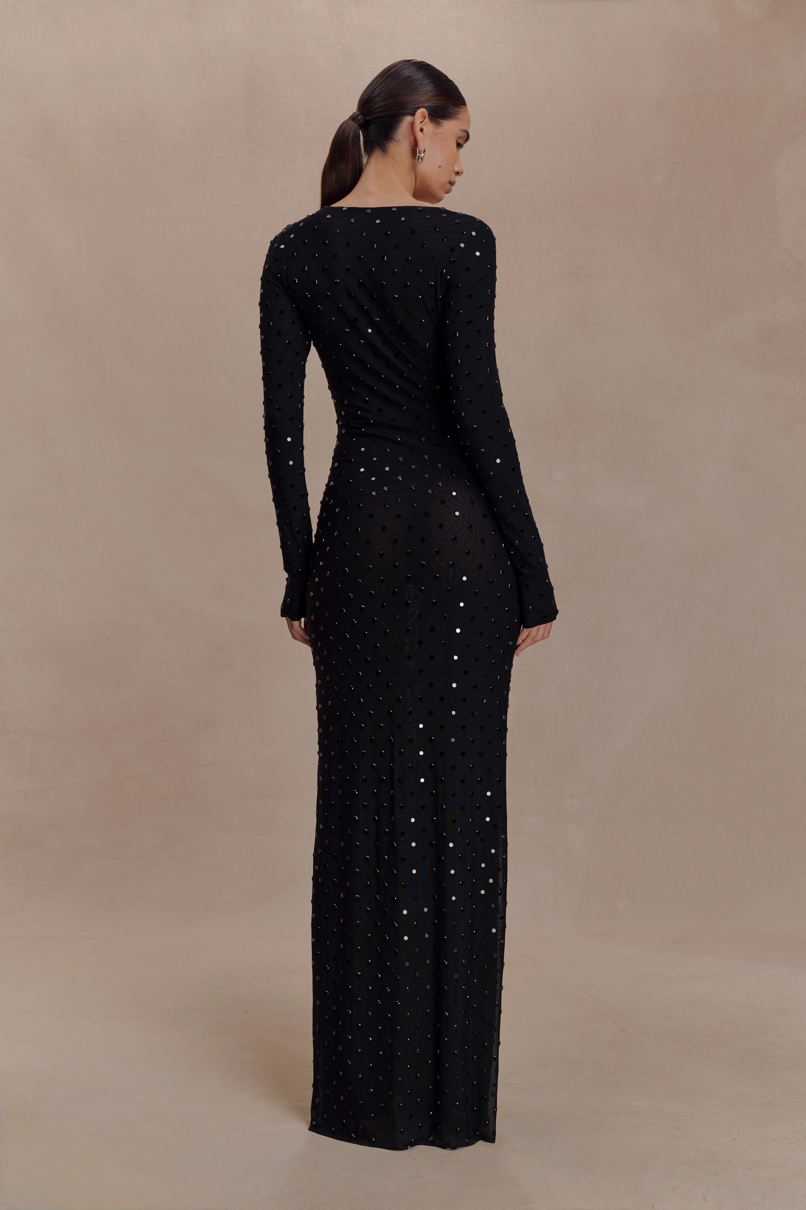 Acadia Diamante Long Sleeve Maxi Dress - Black - Image 6