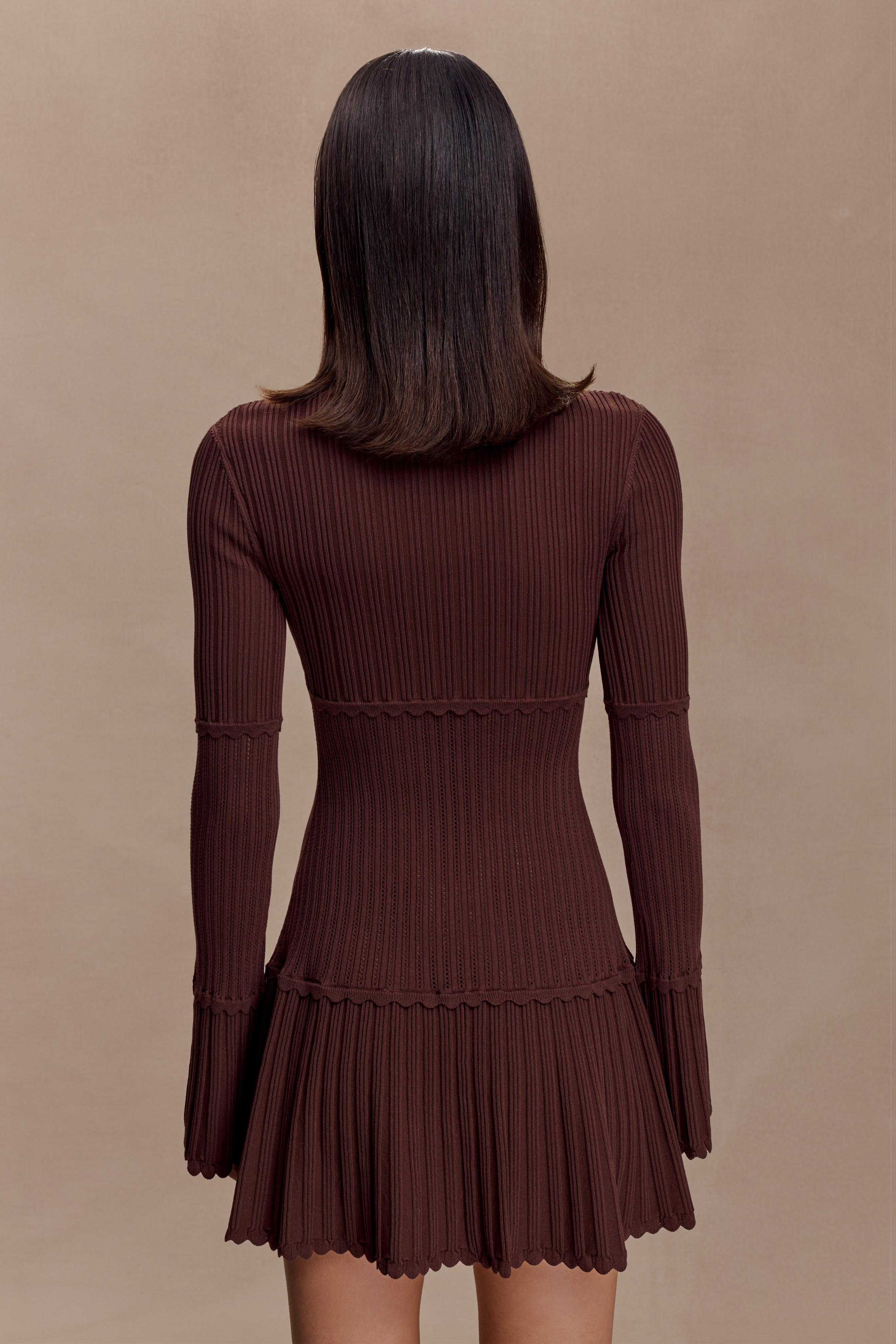 Adena Pointelle Knit Mini Dress - Chocolate - Image 3