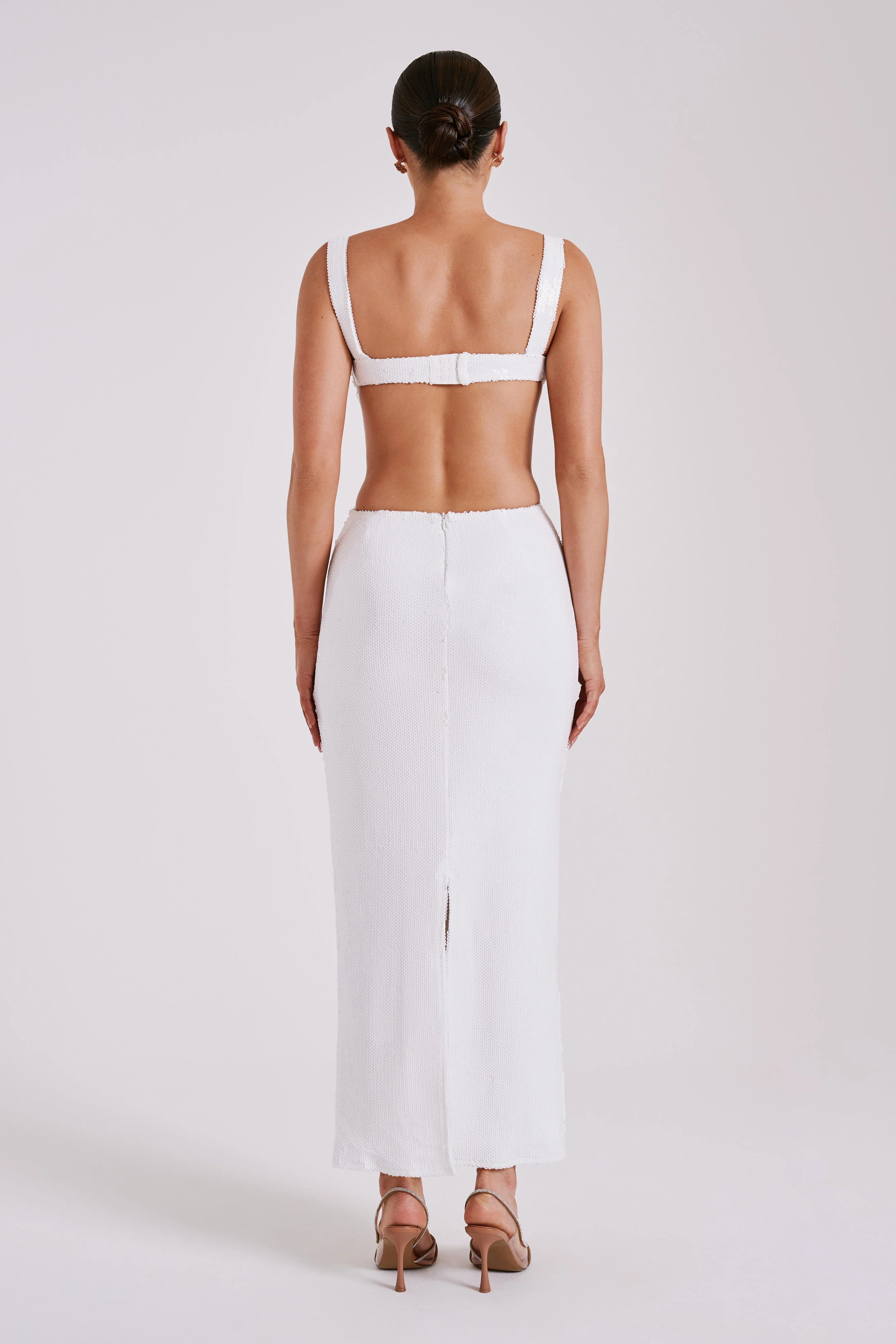 Adoria Sequin Cut Out Maxi Dress - White - Image 11