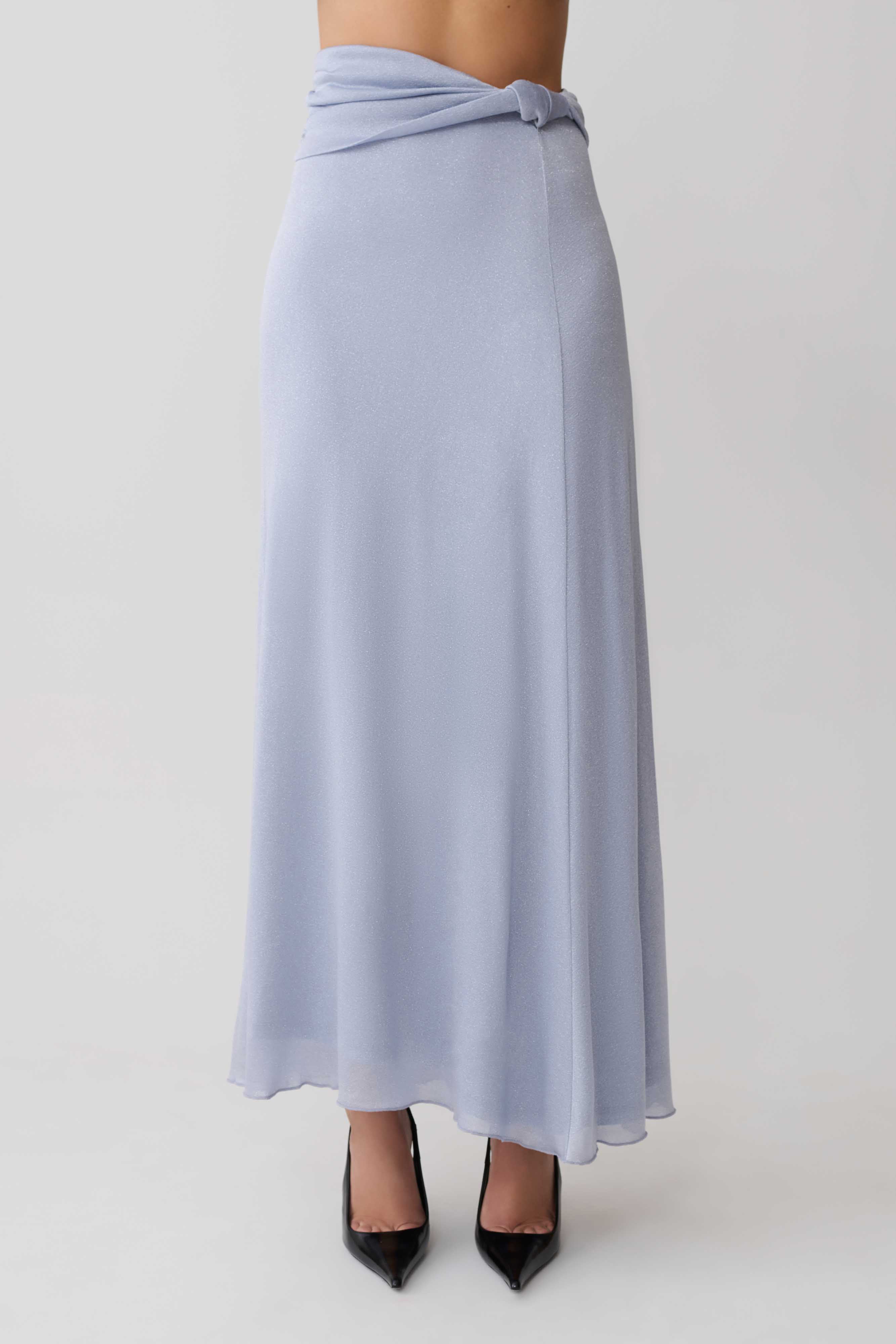 Adrienne Lurex Knot Maxi Skirt - Pastel Blue - Image 4