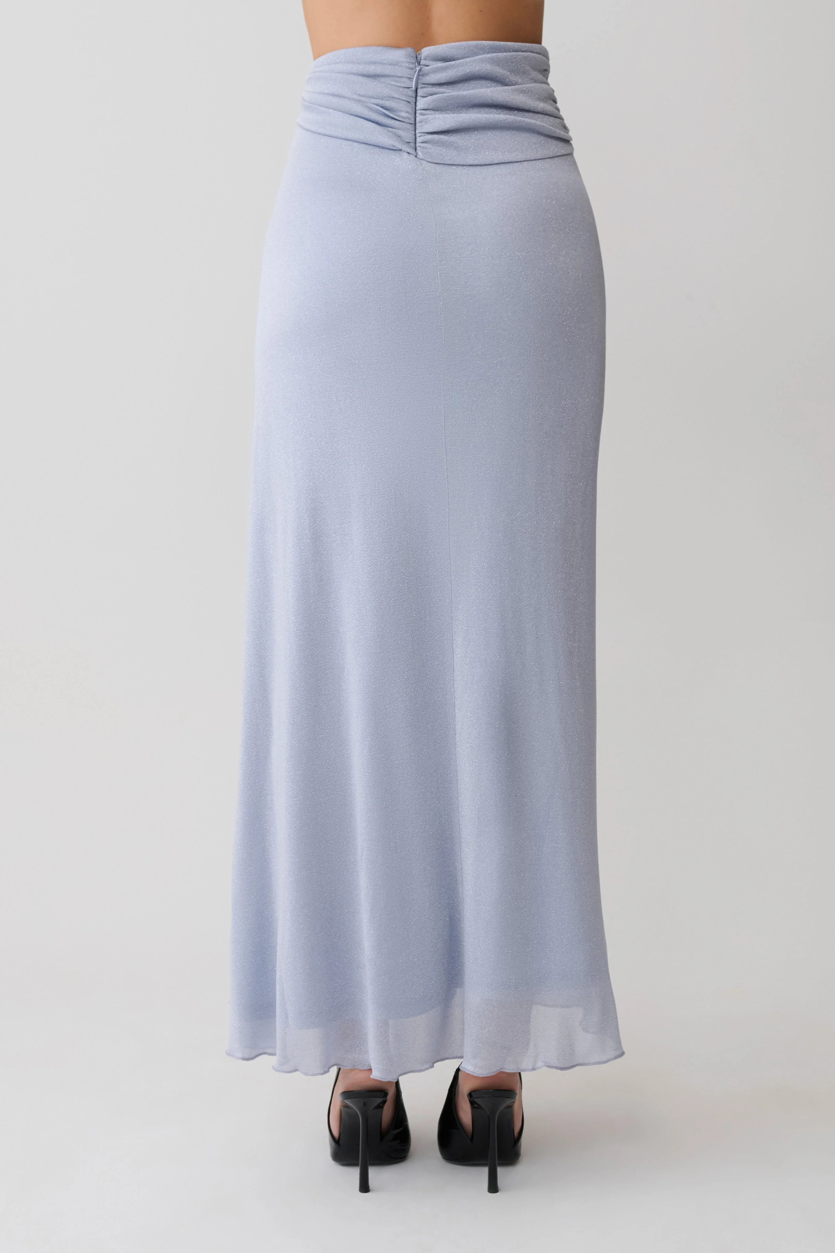 Adrienne Lurex Knot Maxi Skirt - Pastel Blue - Image 6