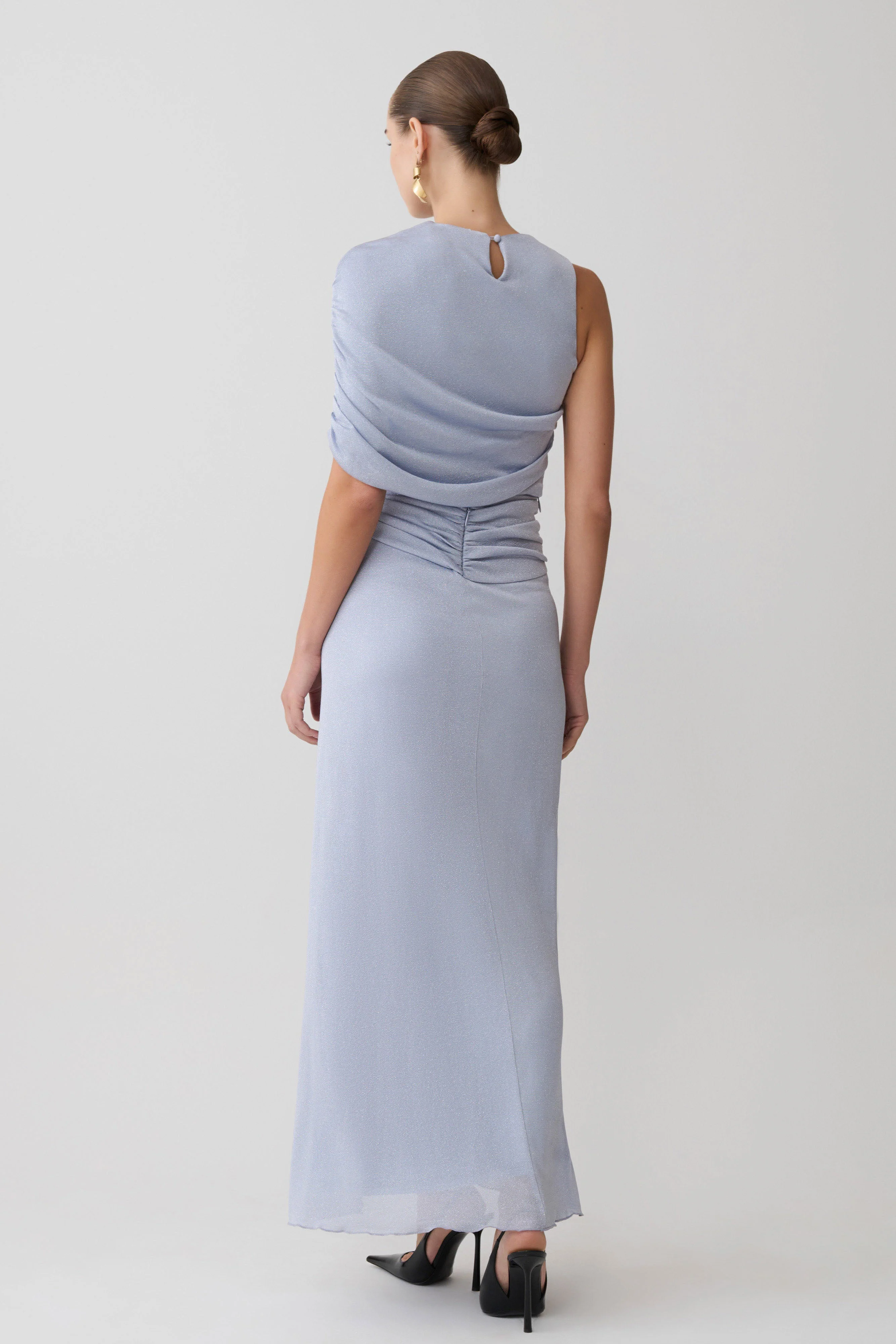 Adrienne One Shoulder Lurex Top - Pastel Blue - Image 5