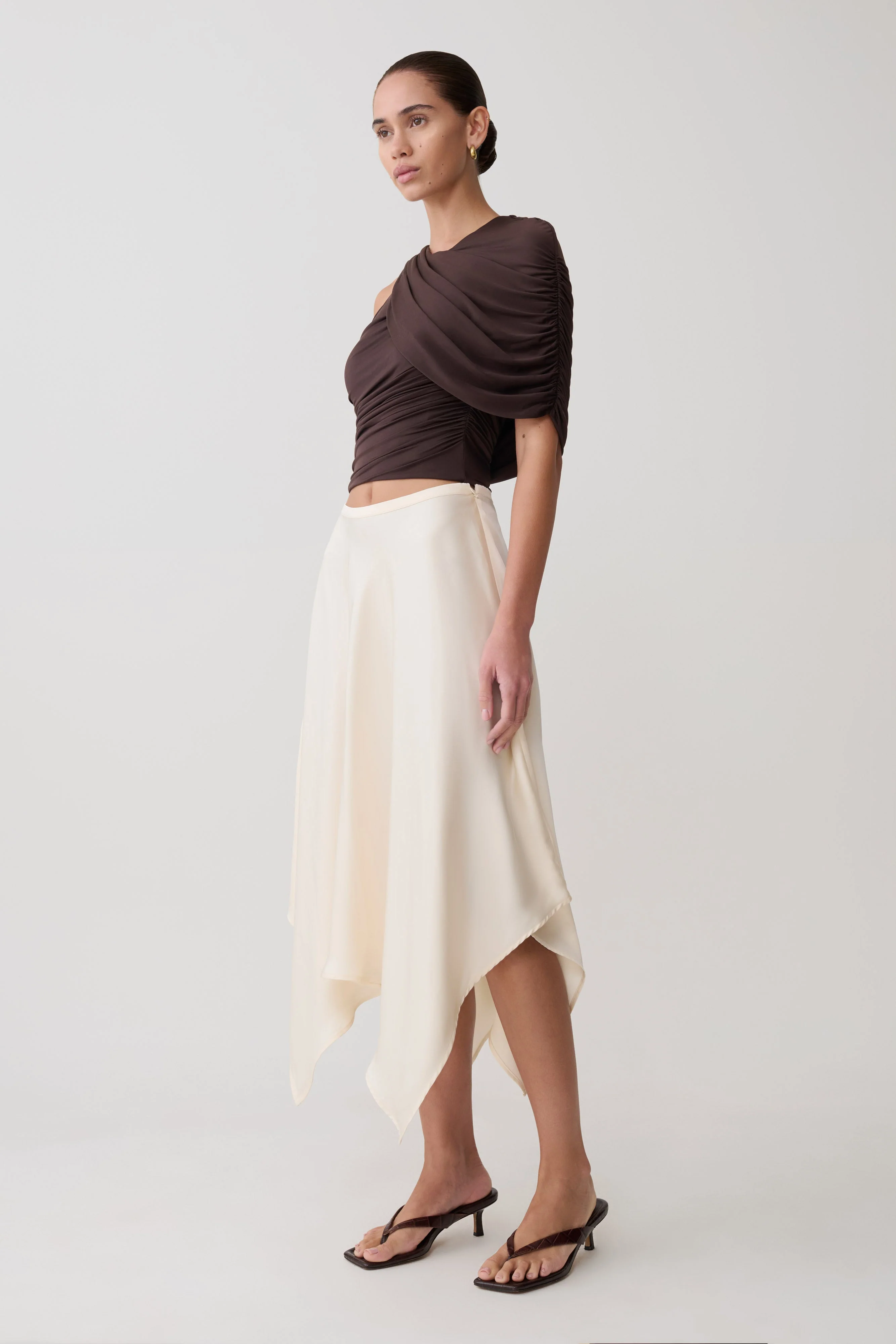 Adrienne One Shoulder Slinky Top - Chocolate - Image 6