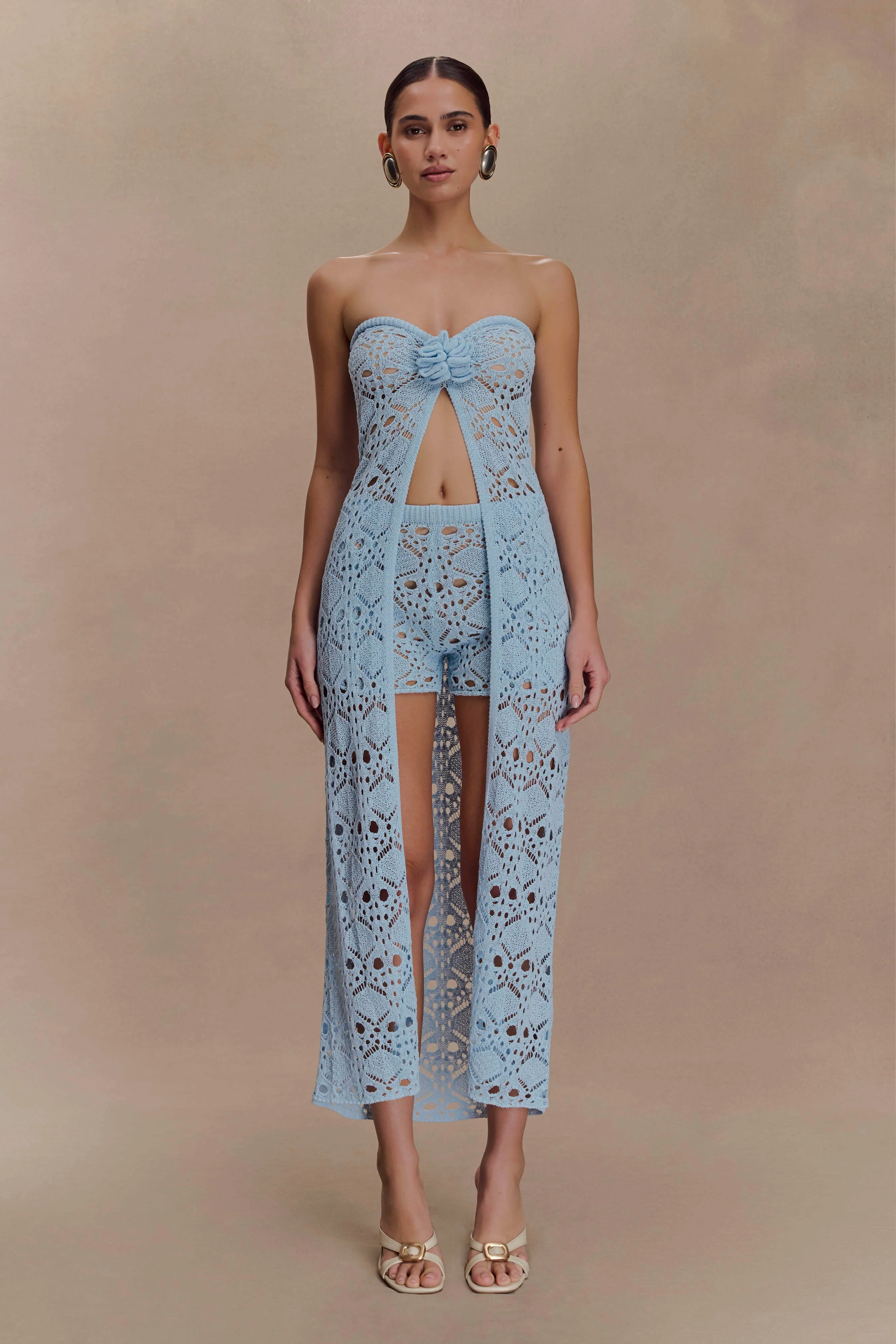 Aeline Crochet Knit Shorts - Sky Blue - Image 3