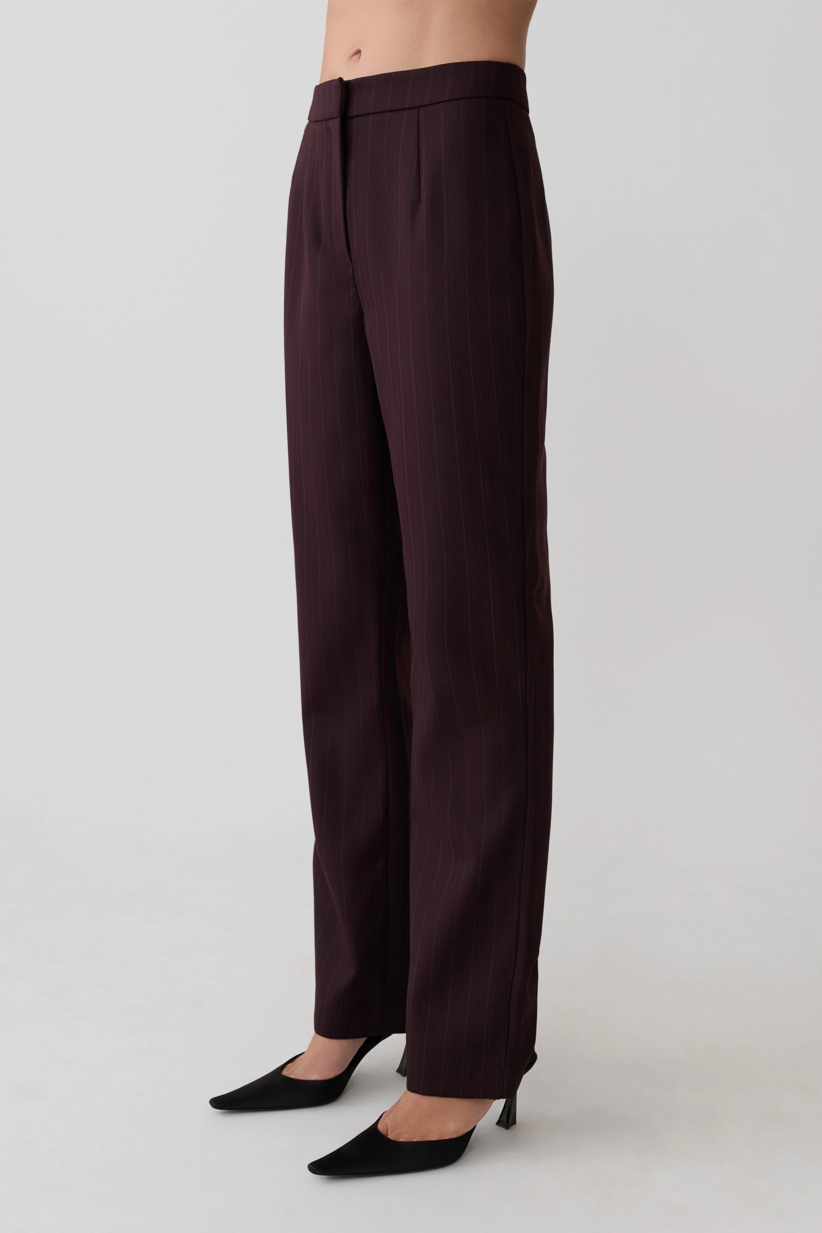 Agatha Straight Leg Suiting Pants - Plum Pinstripe - Image 3