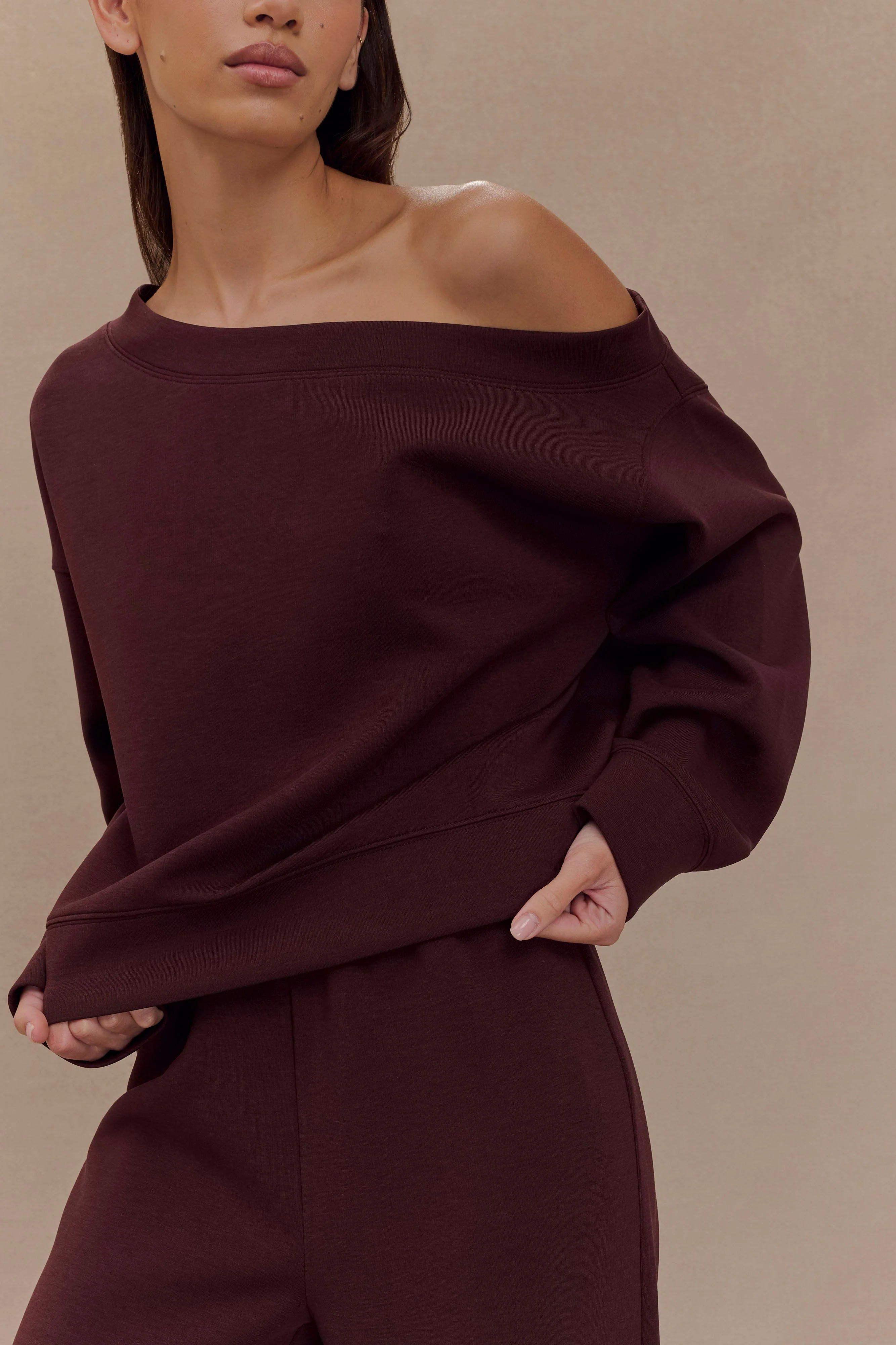 Aiden Slouchy Crew Jumper - Chocolate - Image 3