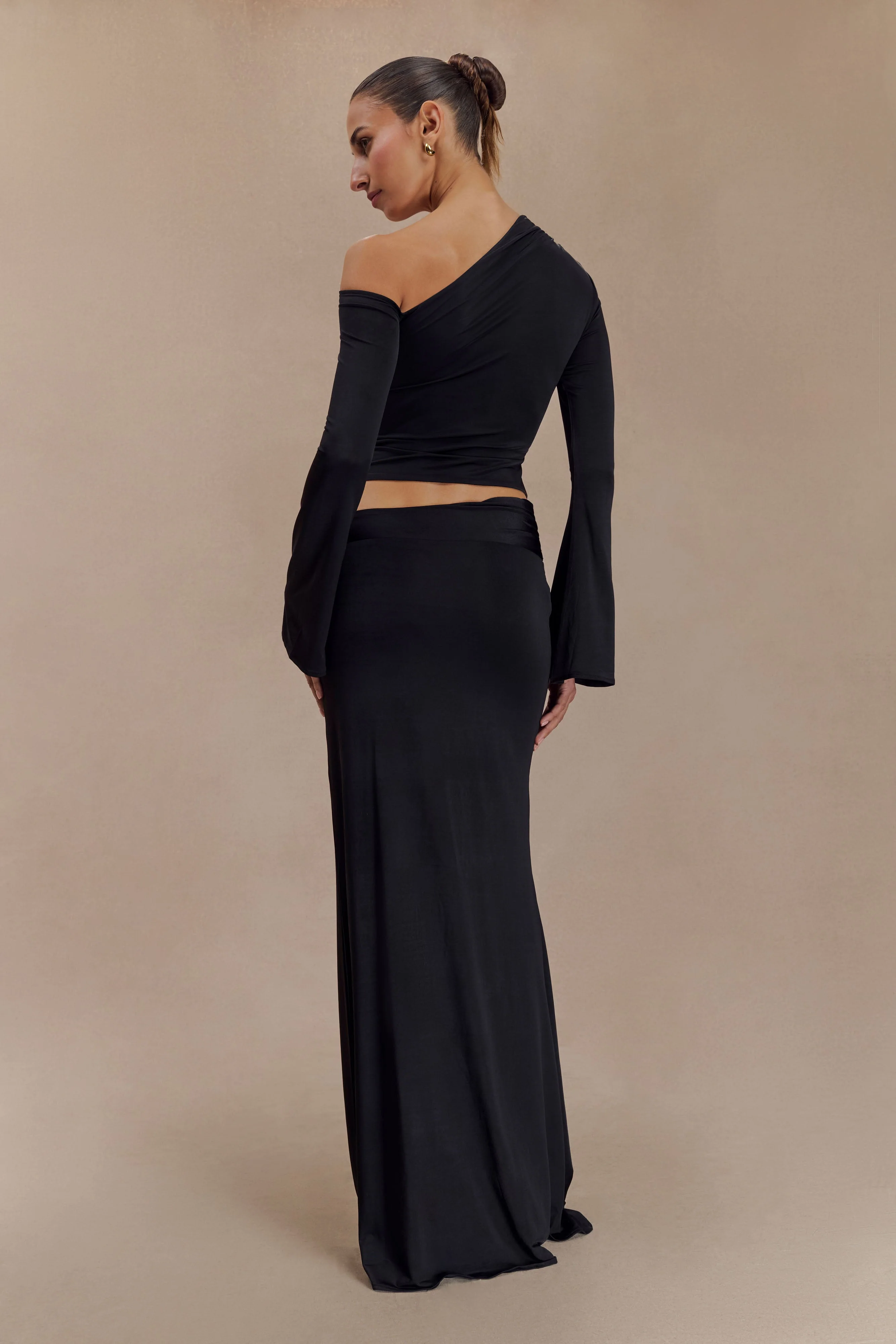 Ainsley Asymmetrical Maxi Skirt With Floral Hardware - Black - Image 2