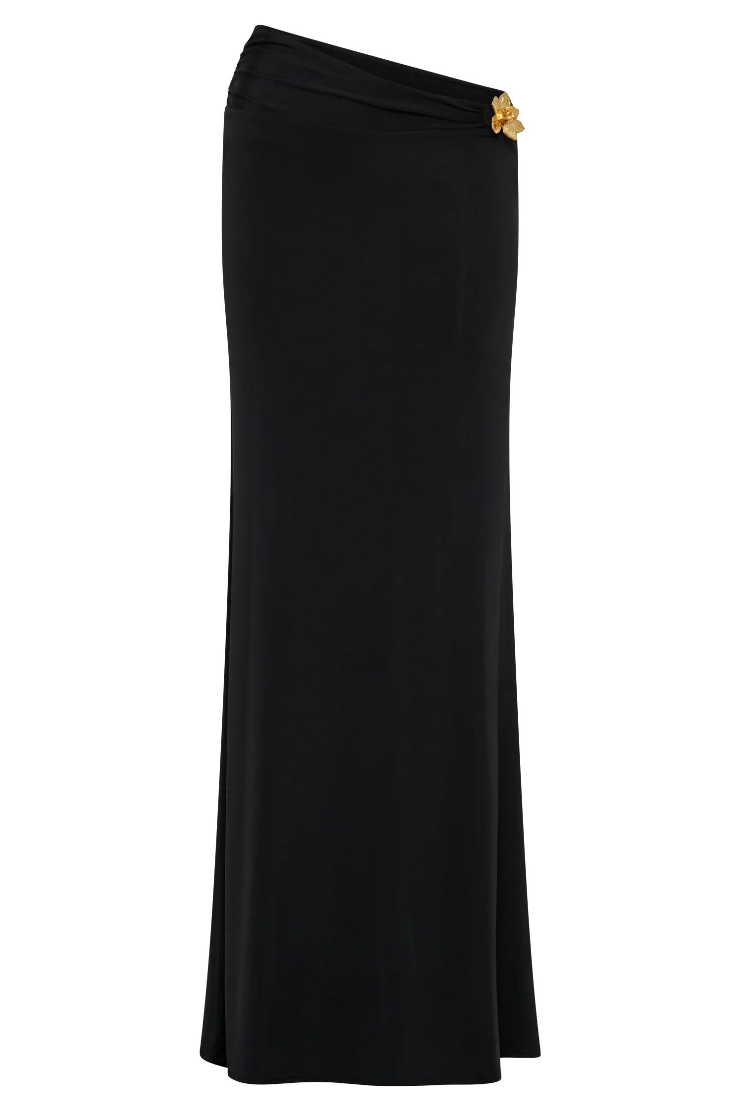Ainsley Asymmetrical Maxi Skirt With Floral Hardware - Black - Image 9