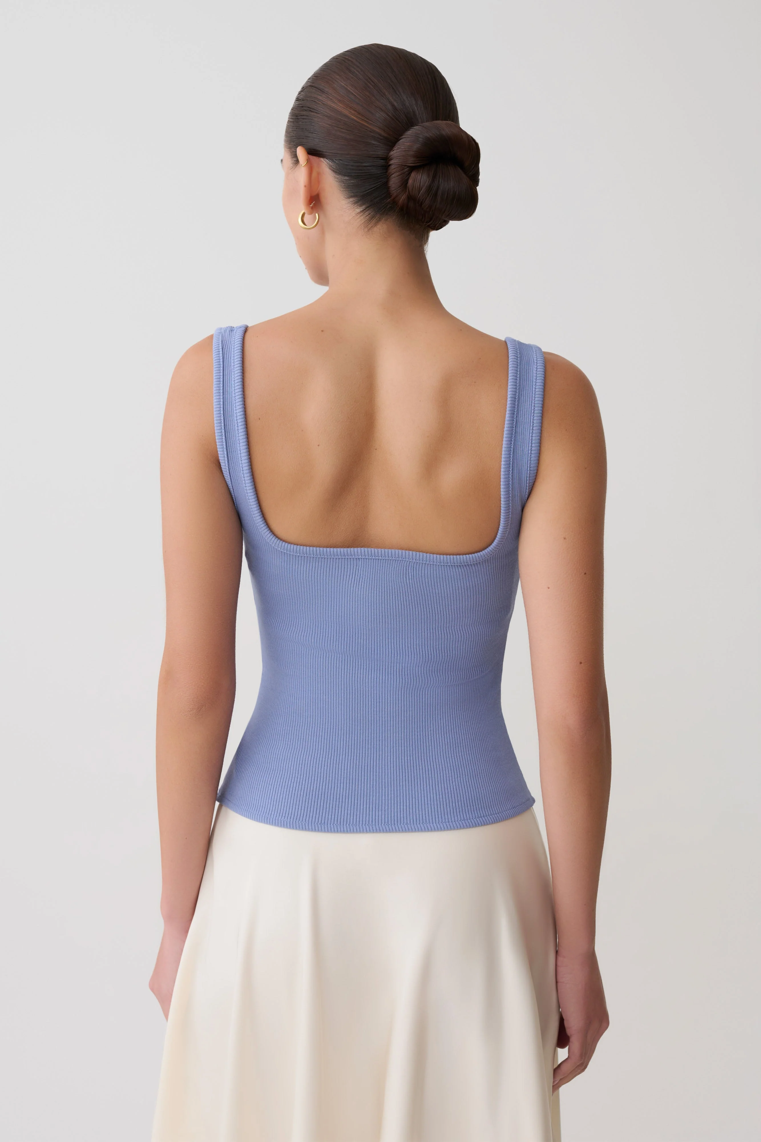 Aisling Ribbed Square Neck Sleeveless Top - Cornflower Blue - Image 2