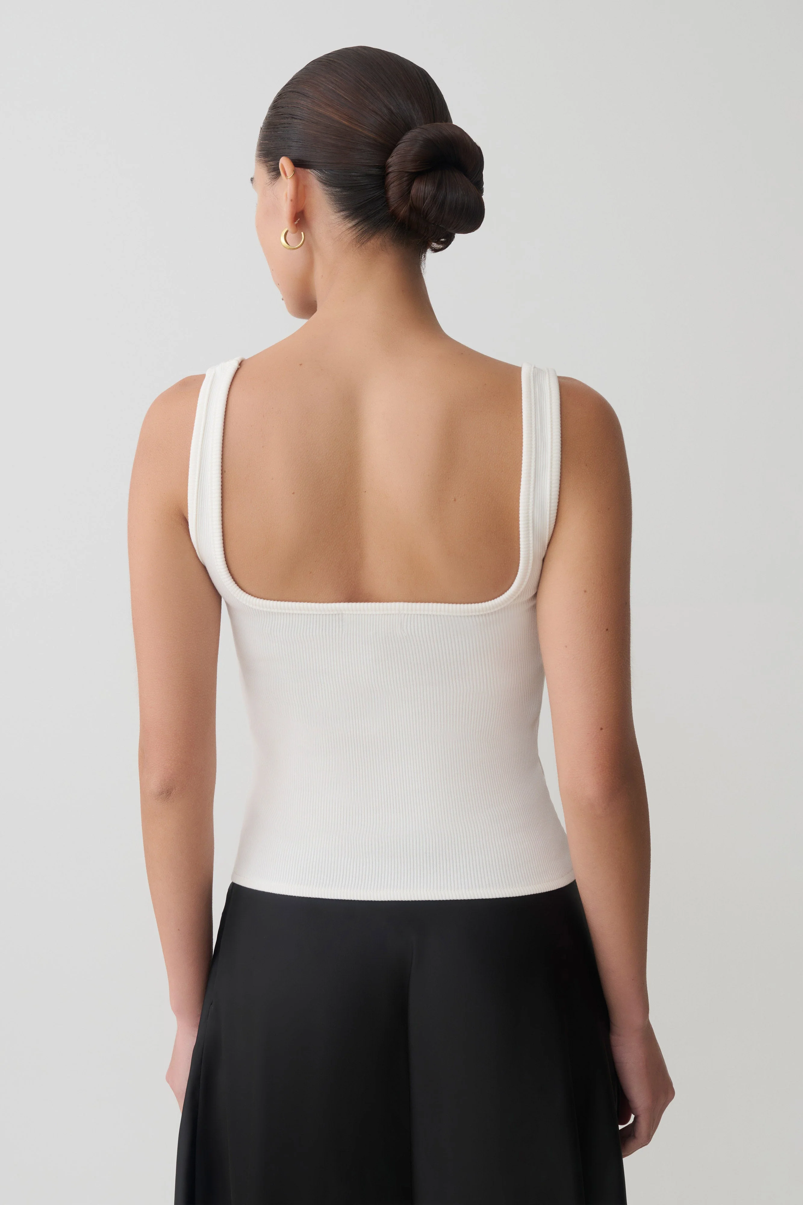 Aisling Ribbed Square Neck Sleeveless Top - Ivory - Image 2