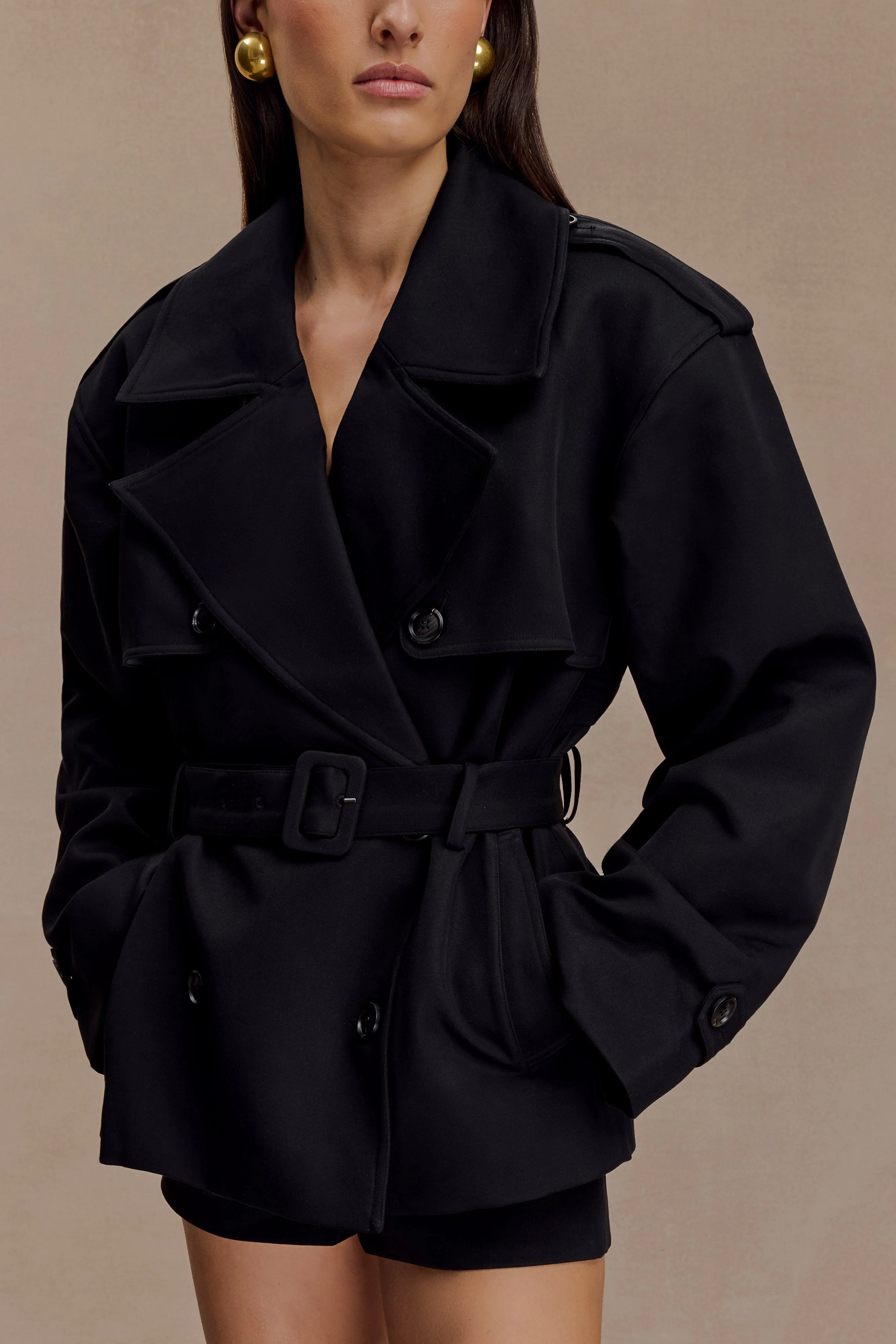 Alden Short Trench Jacket - Black - Image 2