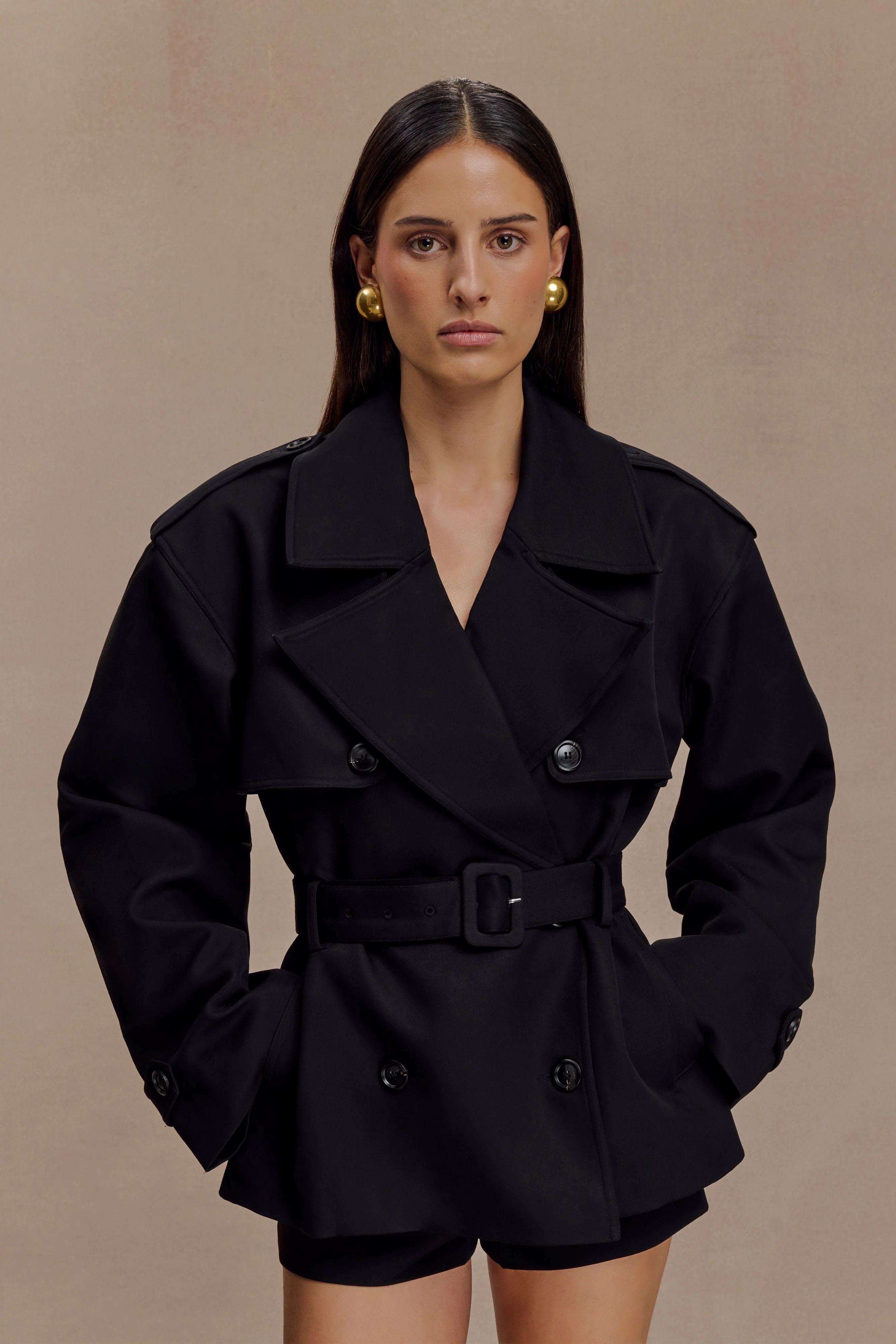 Alden Short Trench Jacket - Black - Image 9