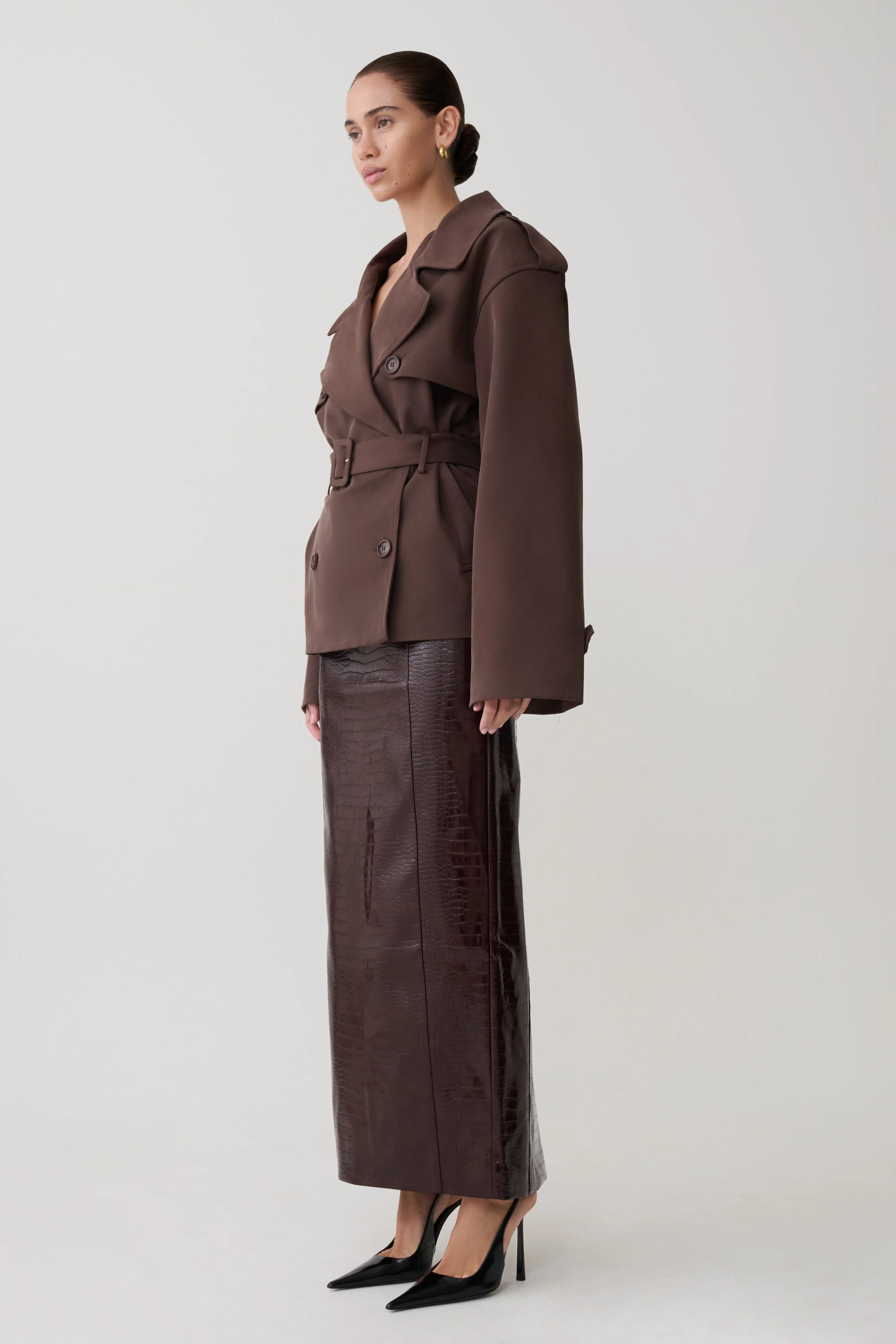 Alden Short Trench Jacket - Chocolate - Image 10
