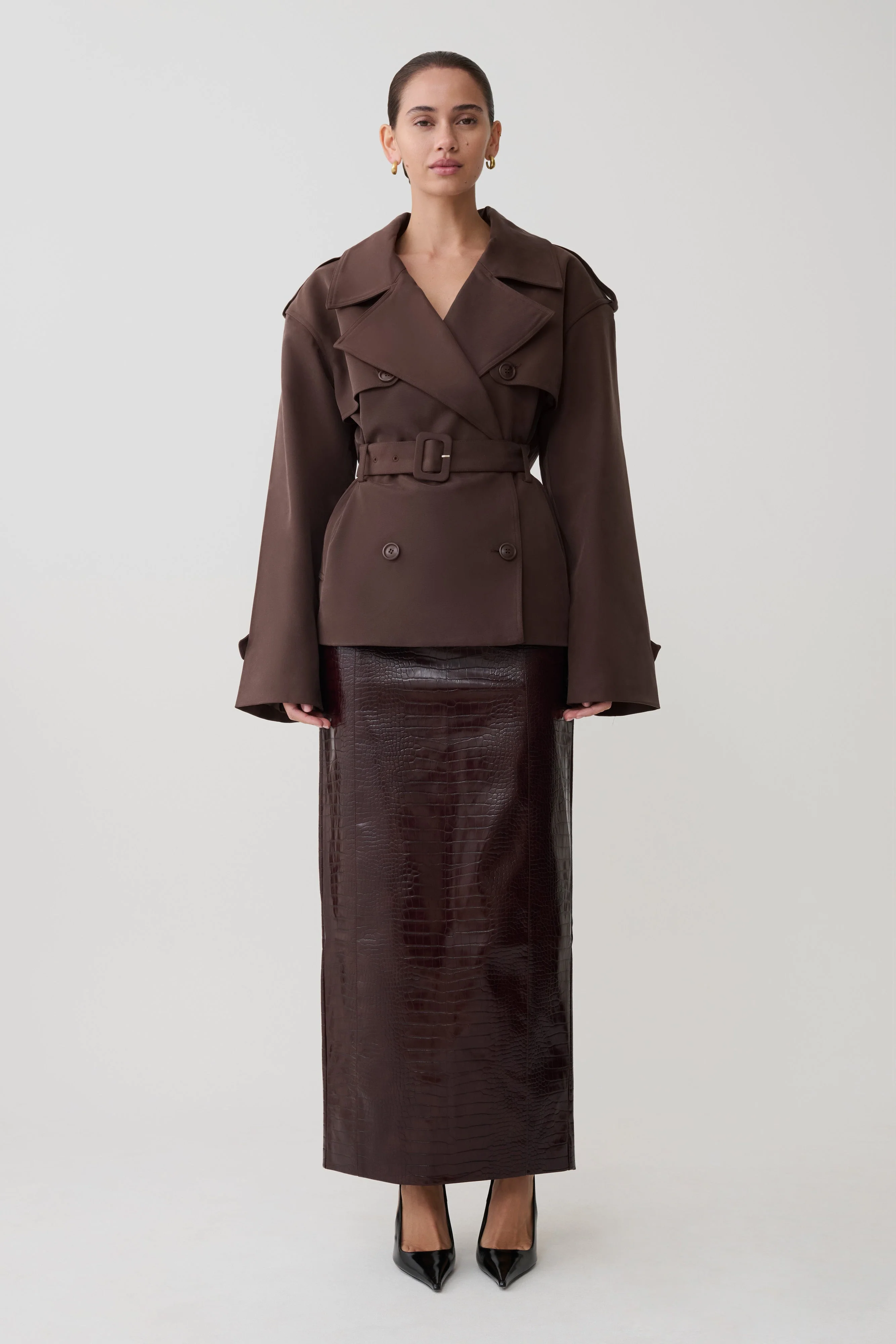 Alden Short Trench Jacket - Chocolate - Image 8