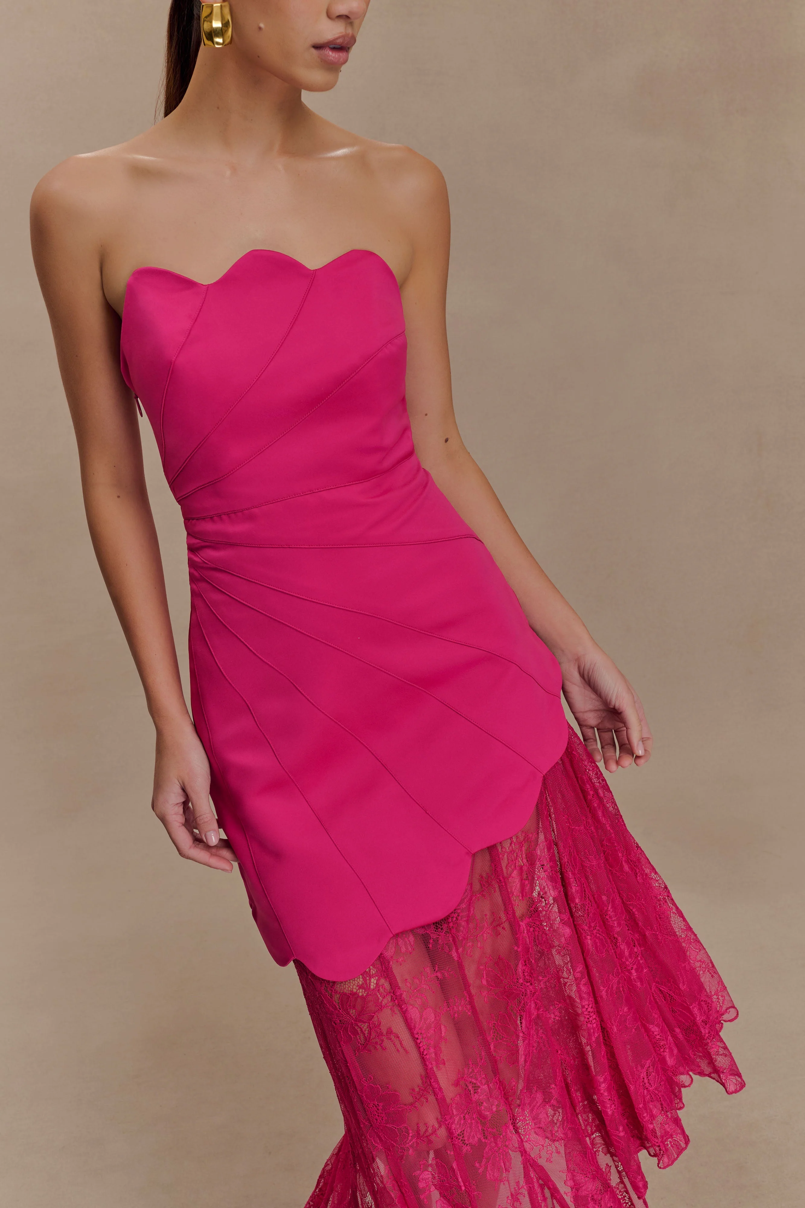 Aleena Satin And Lace Maxi Dress - Dragonfruit - Image 3