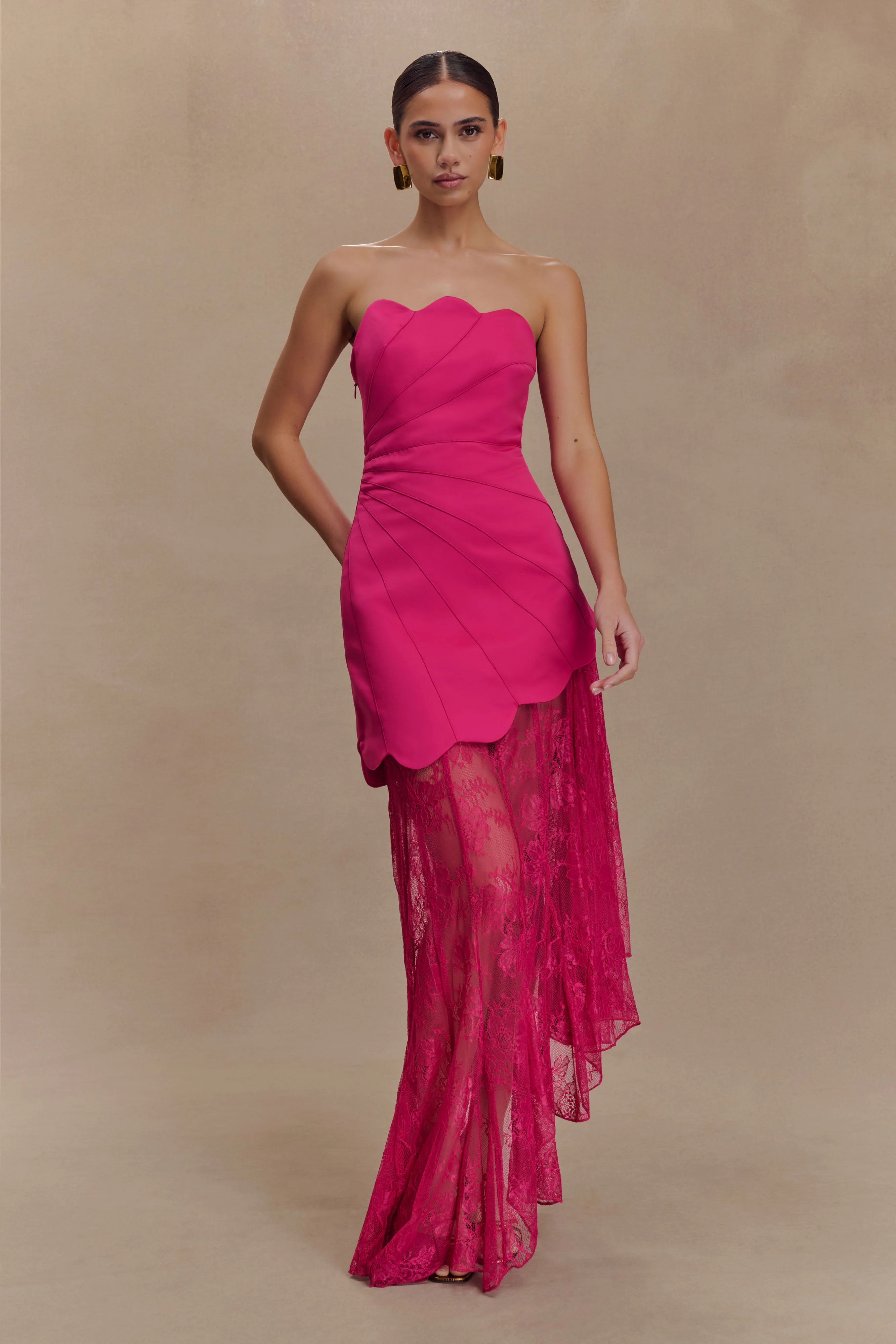 Aleena Satin And Lace Maxi Dress - Dragonfruit - Image 5