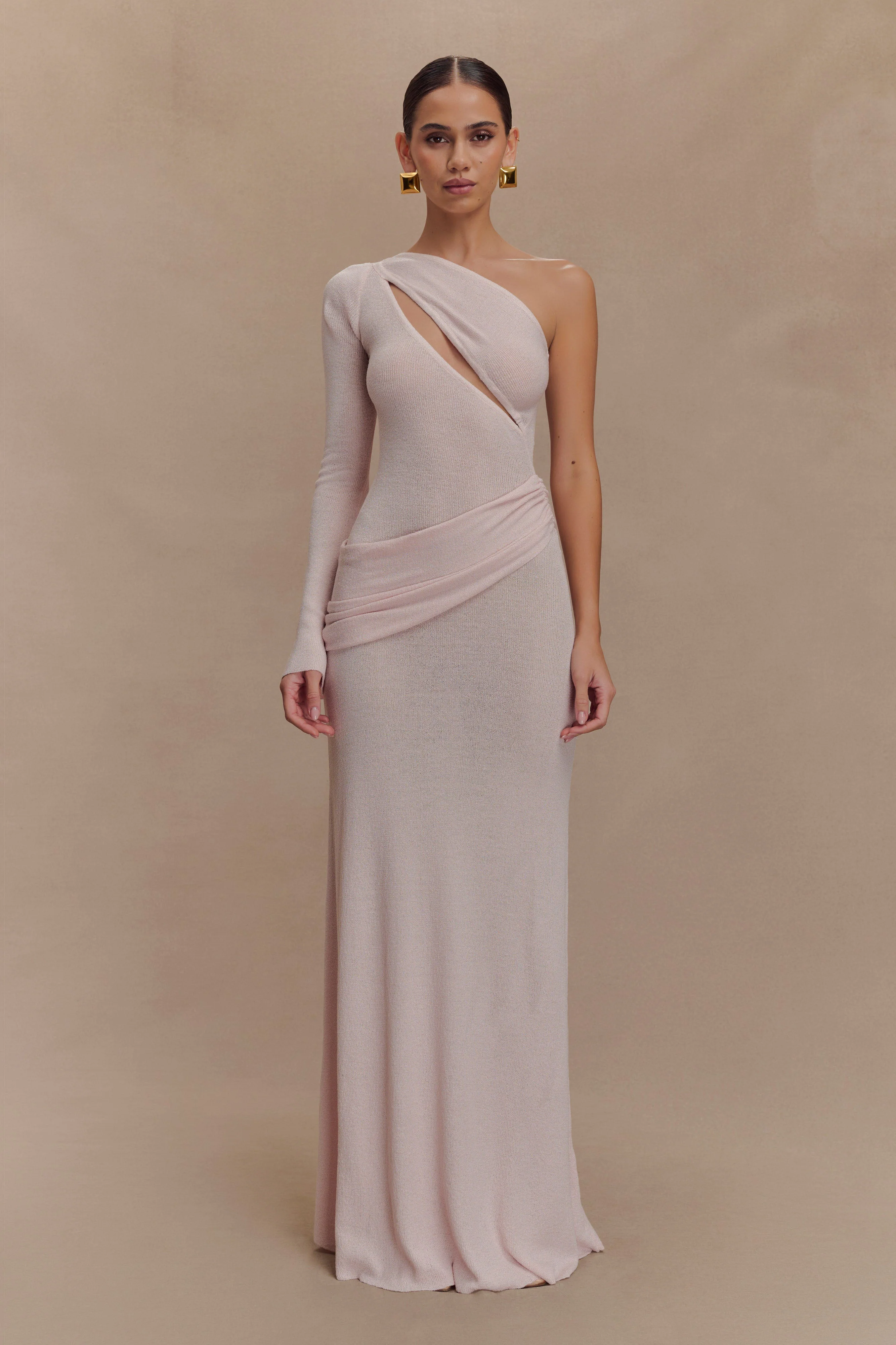 Alexius One Shoulder Knit Maxi Dress - Dusty Pink - Image 2