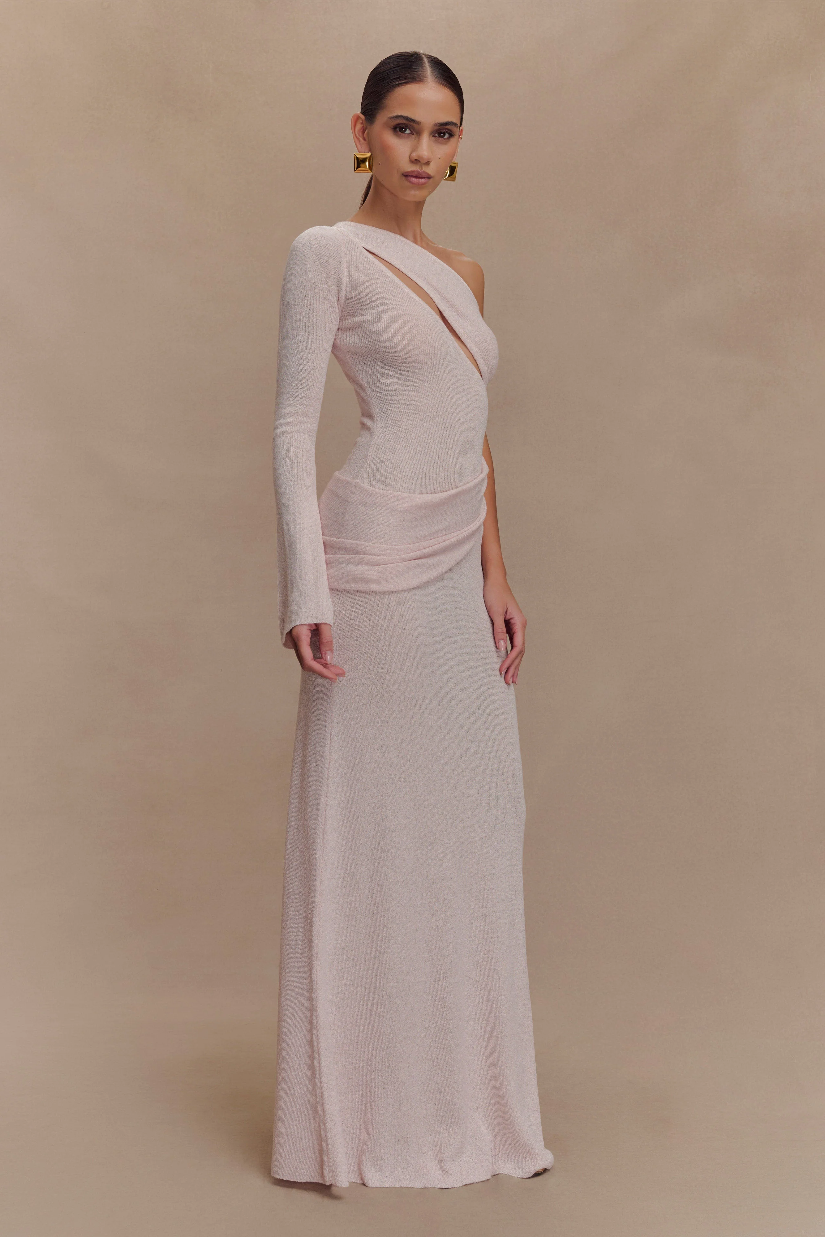 Alexius One Shoulder Knit Maxi Dress - Dusty Pink - Image 5