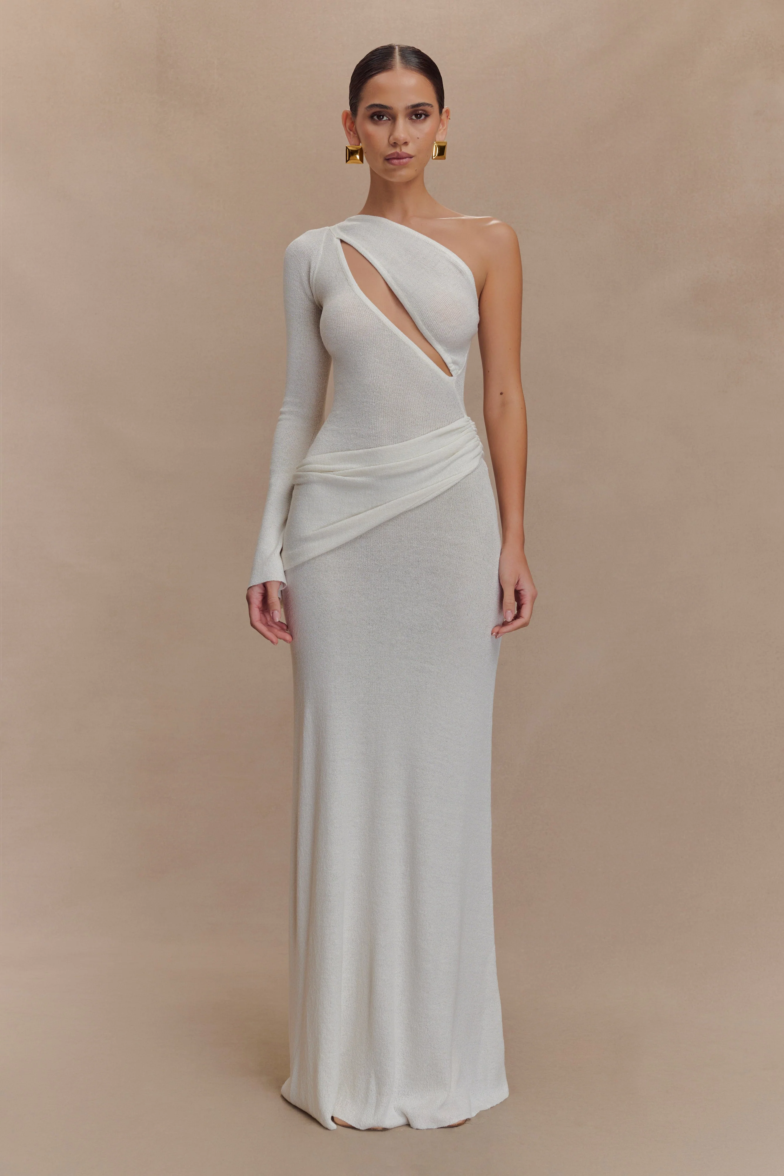 Alexius One Shoulder Knit Maxi Dress - Ivory - Image 3
