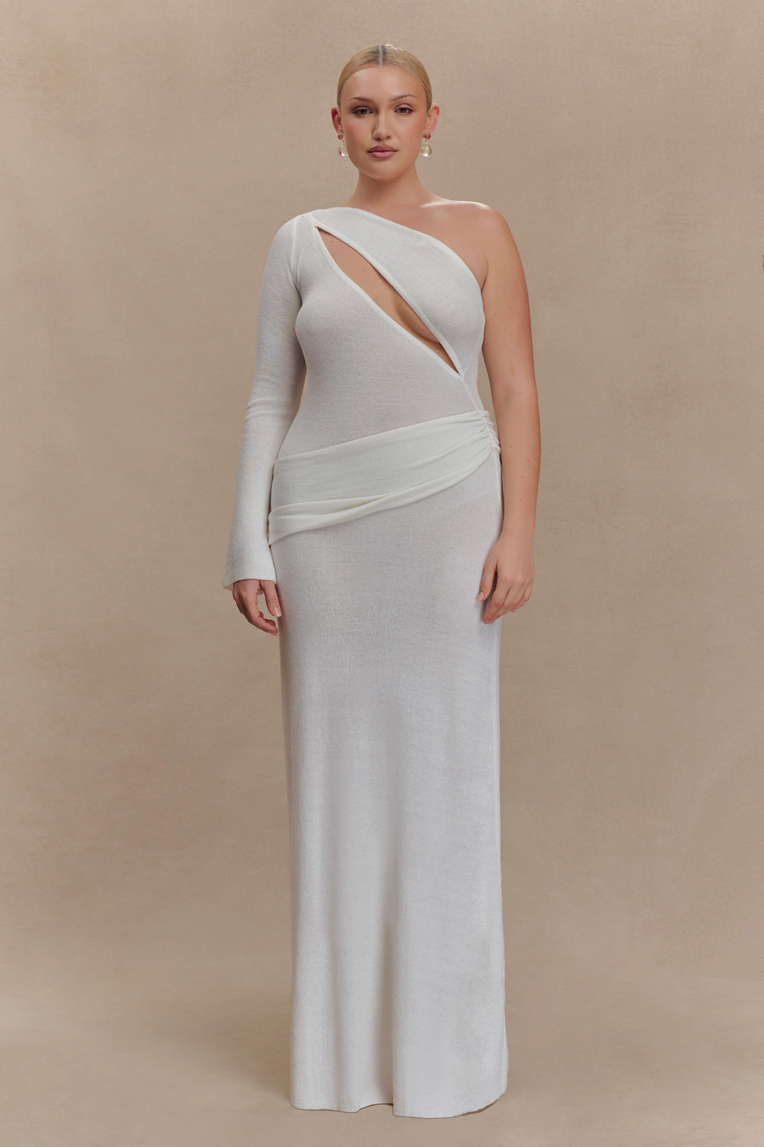 Alexius One Shoulder Knit Maxi Dress - Ivory - Image 7