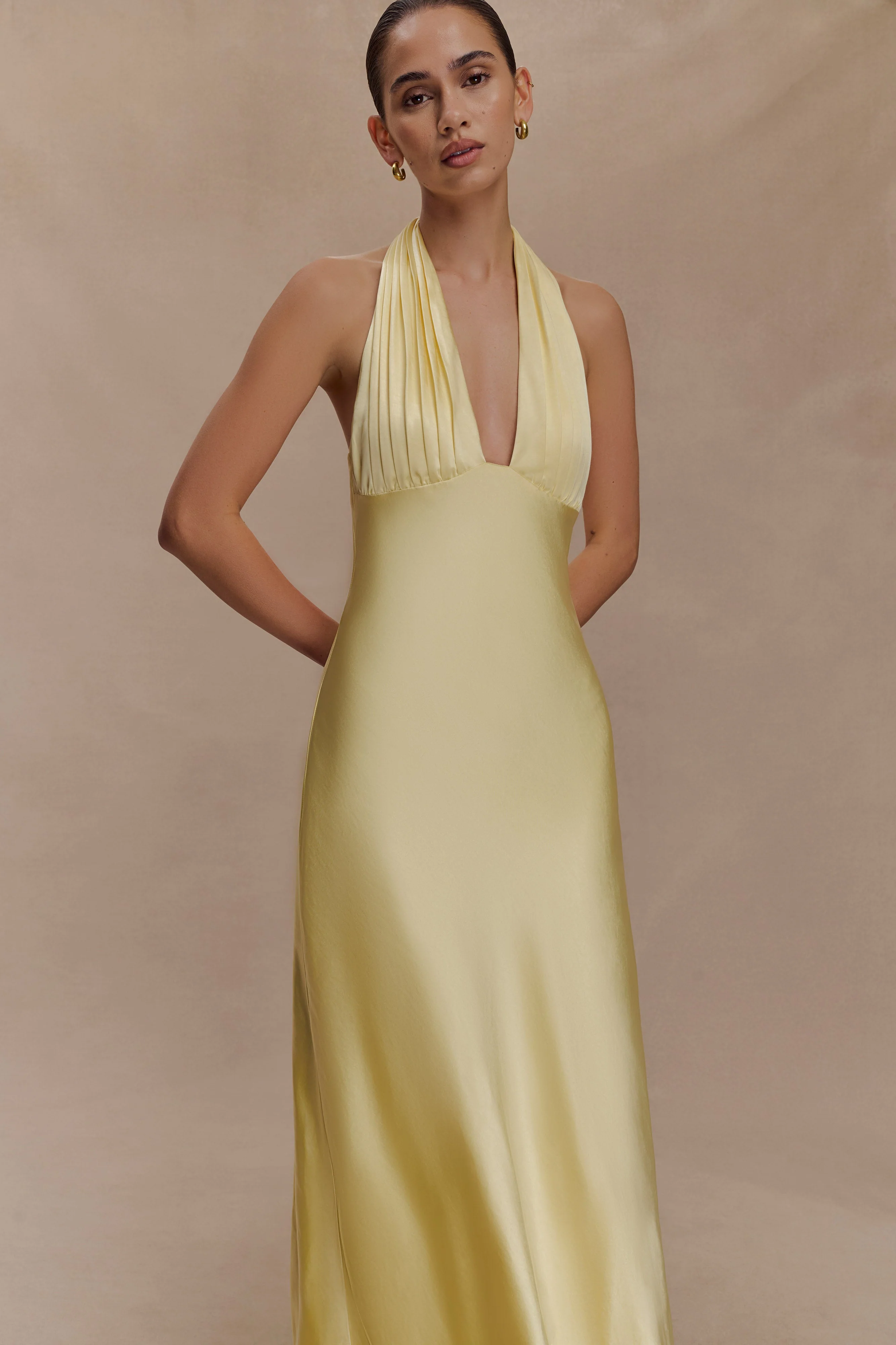 Alice Satin Halter Maxi Dress - Lemon - Image 4