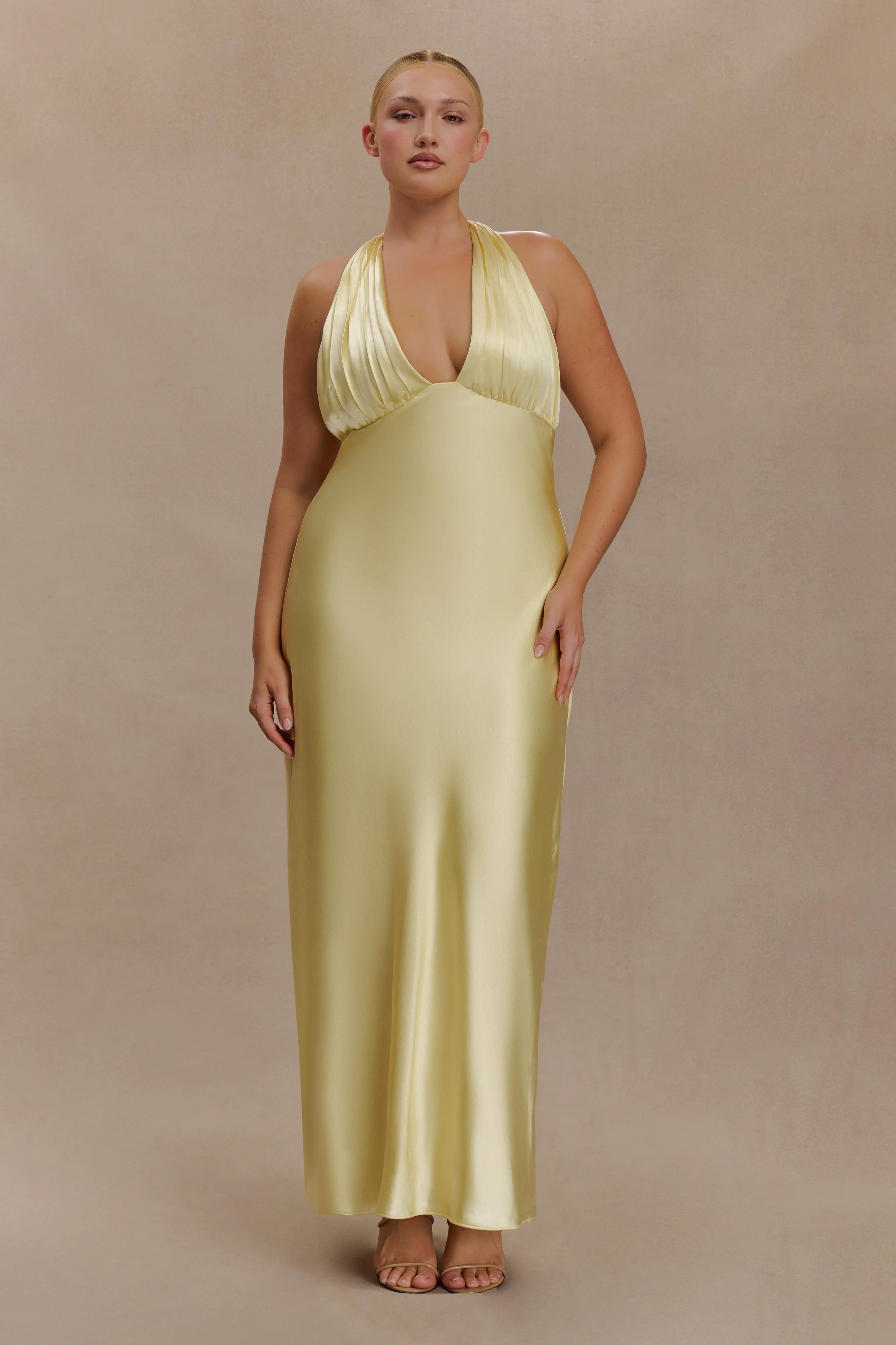 Alice Satin Halter Maxi Dress - Lemon - Image 6