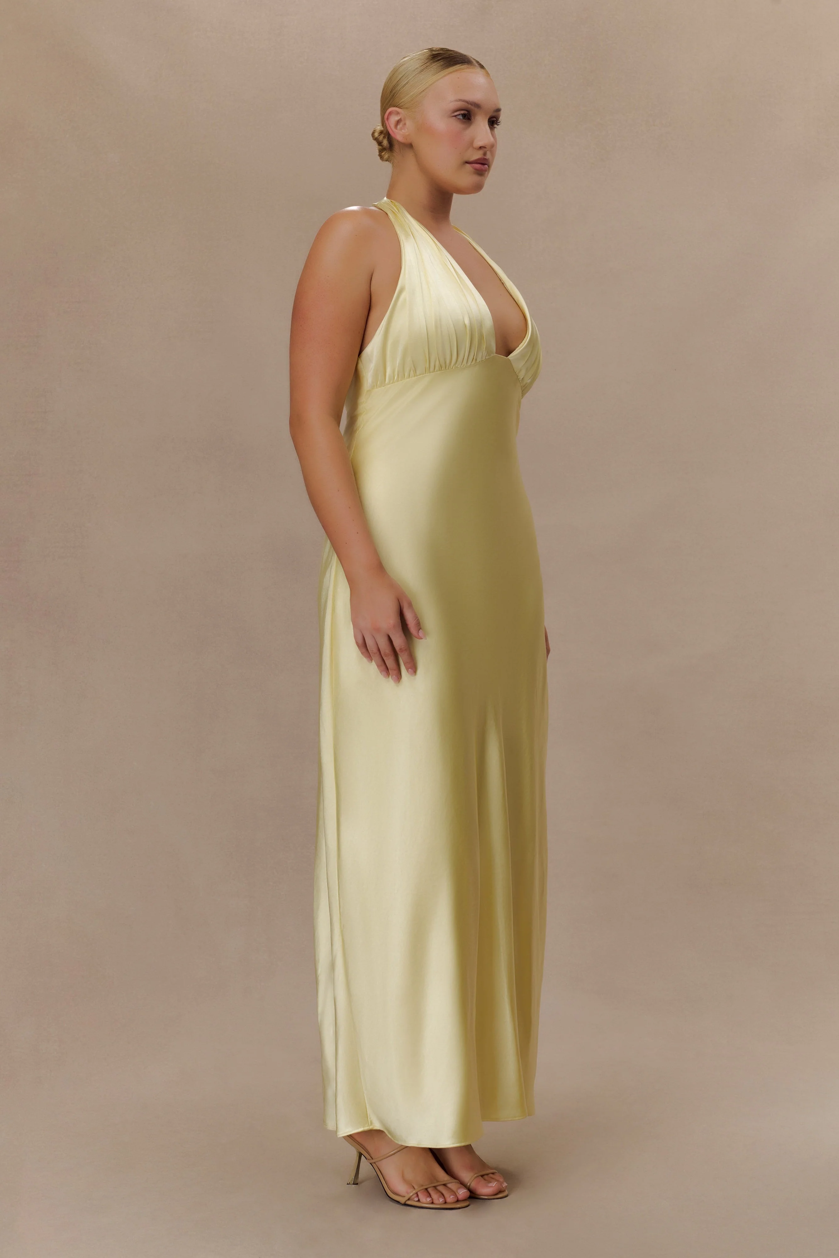 Alice Satin Halter Maxi Dress - Lemon - Image 7