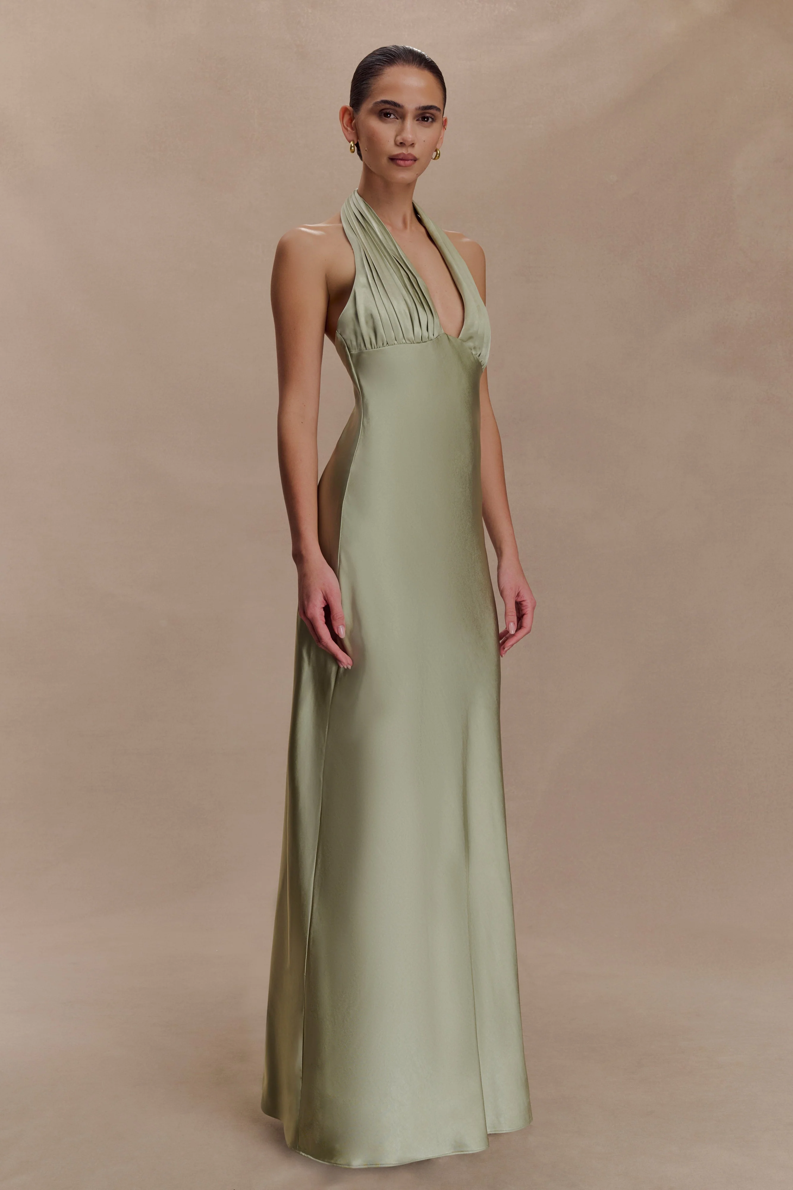 Alice Satin Halter Maxi Dress - Sage - Image 2