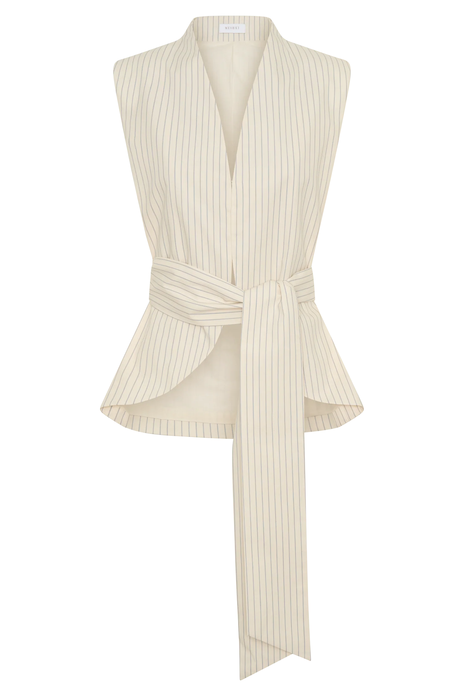 Alina Waist Tie Sleeveless Top - Stripe - Image 12