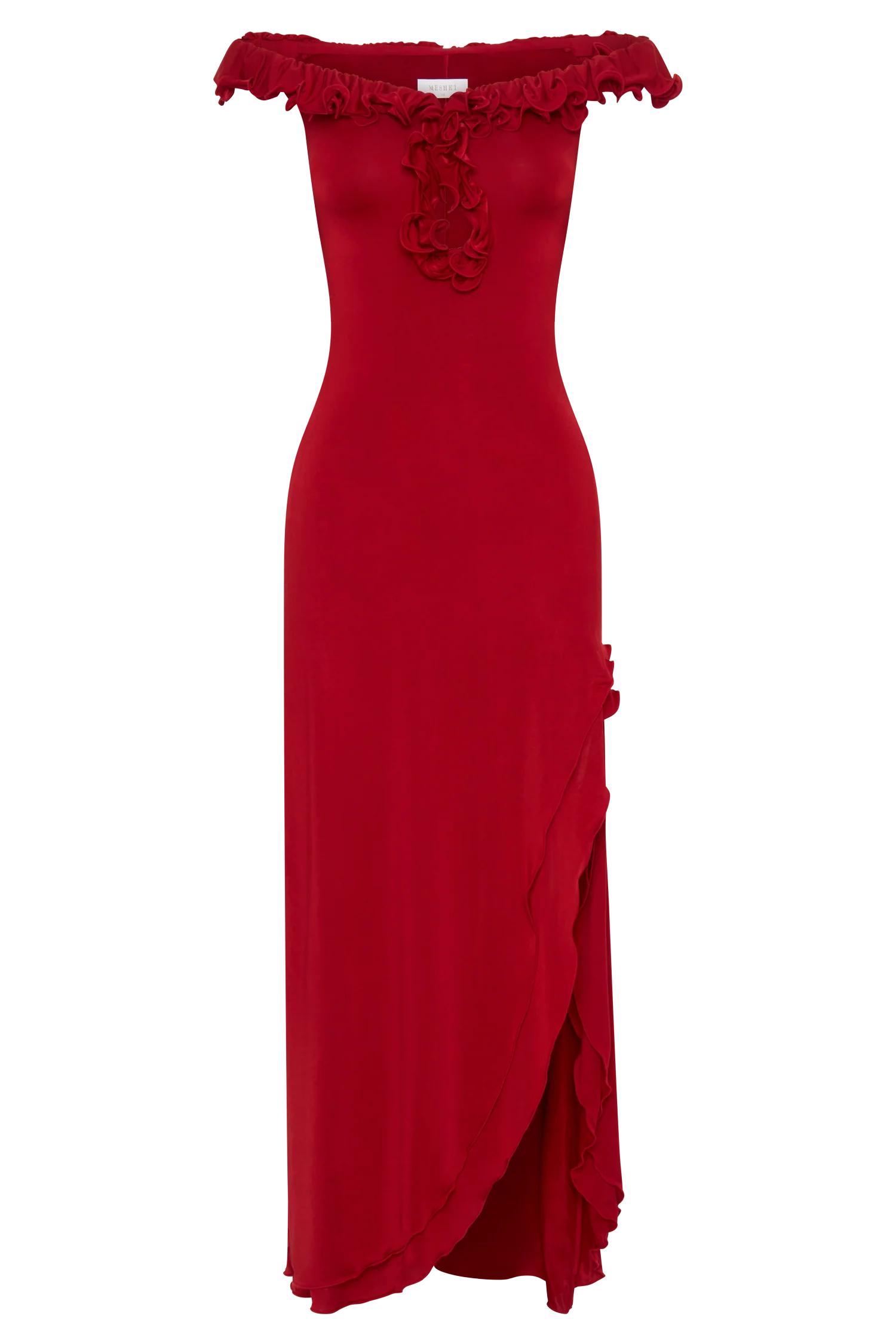 Allegra Off Shoulder Ruffle Midi Dress - Ruby - Image 9