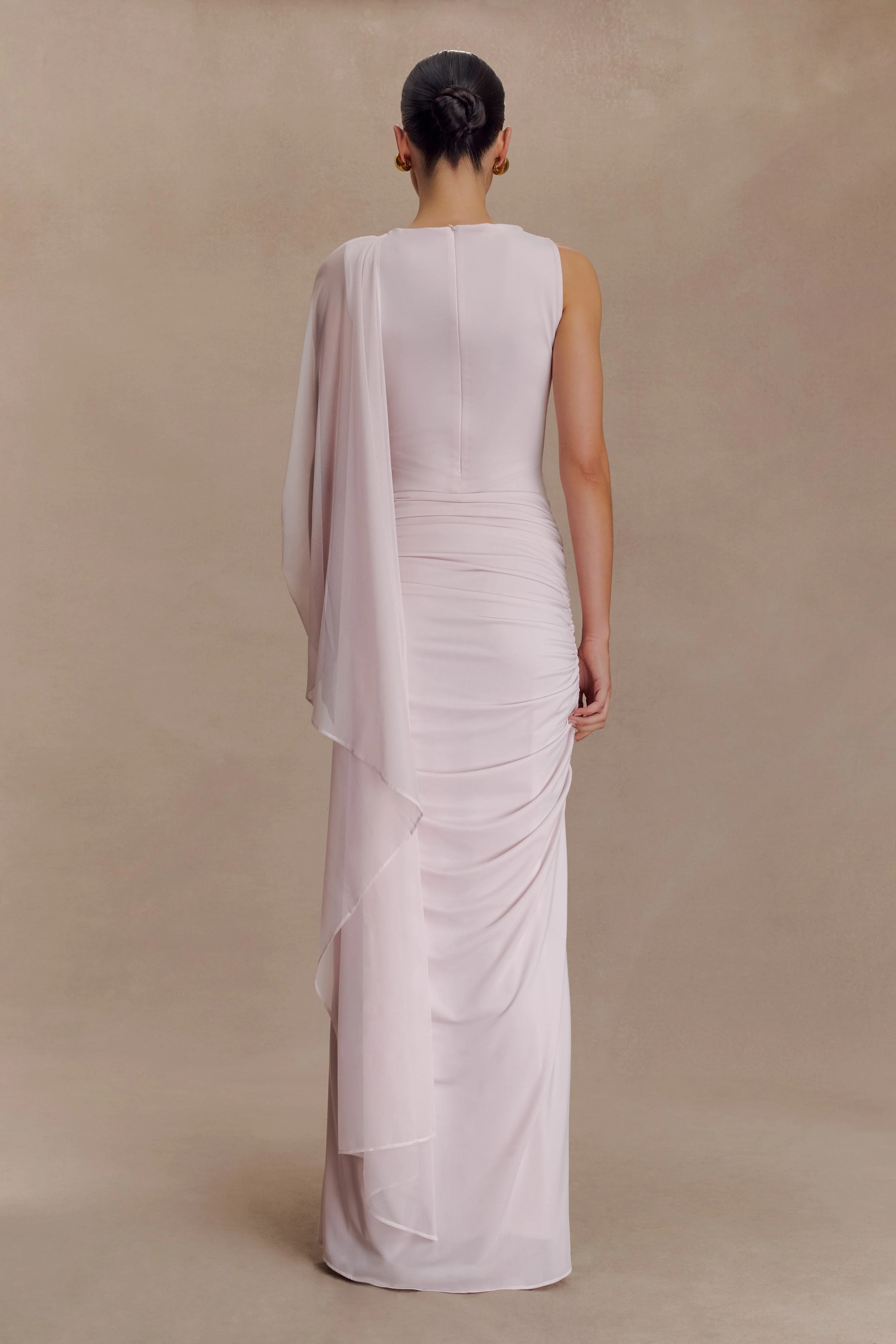 Amandine Ruched Slinky Maxi Dress - Pale Pink - Image 2