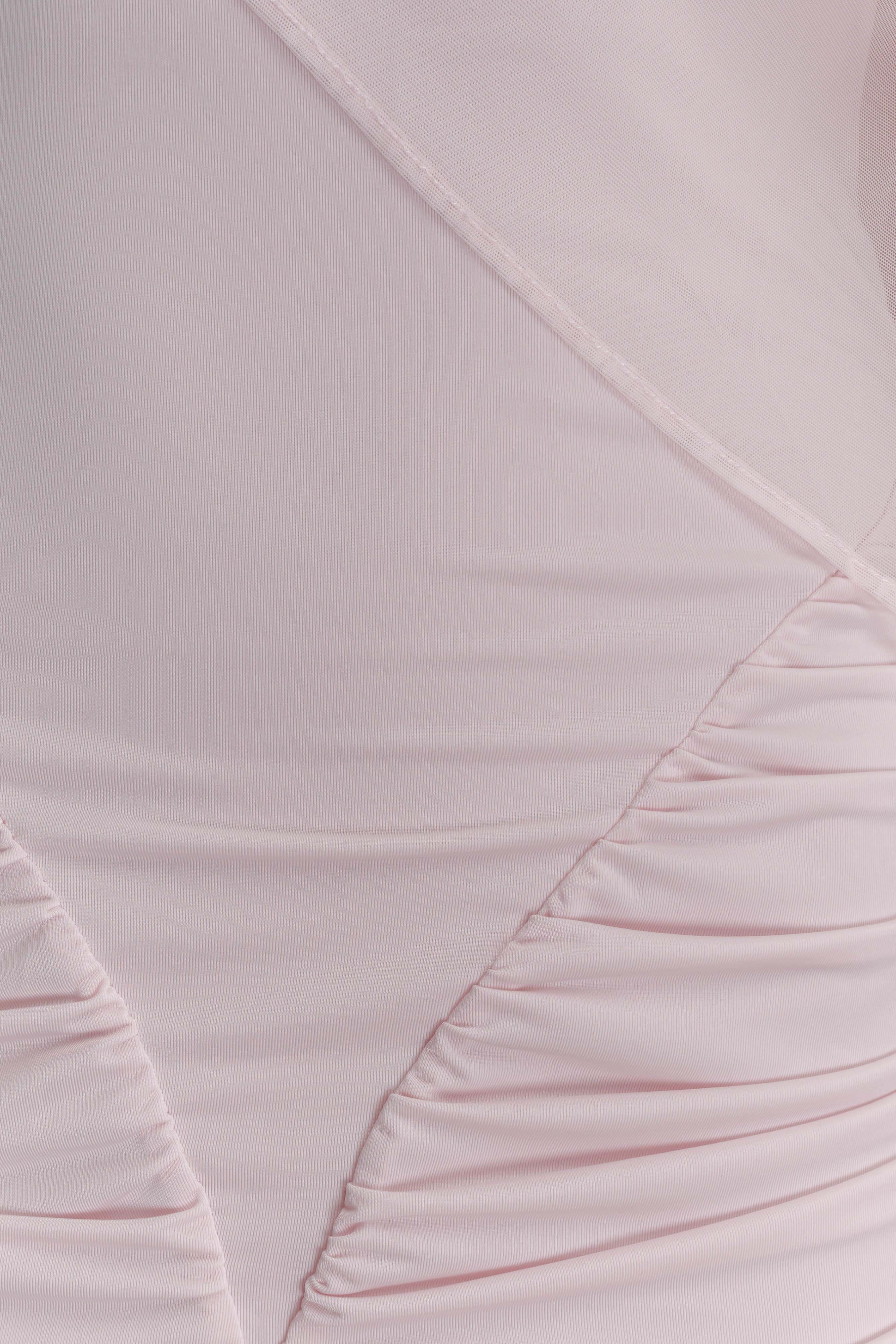 Amandine Ruched Slinky Maxi Dress - Pale Pink - Image 5
