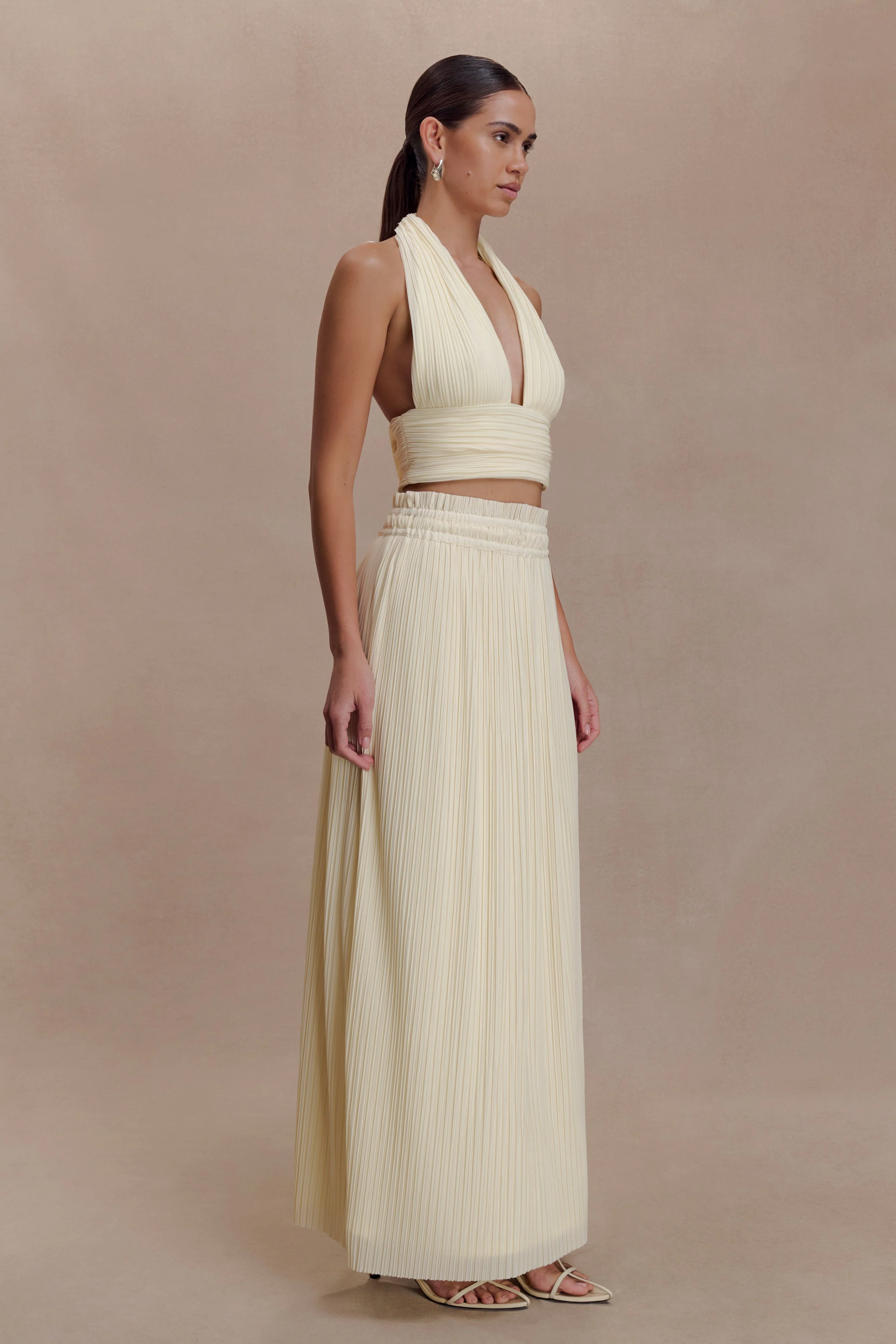 Amaris Gathered Plisse Maxi Skirt - Lemon - Image 3