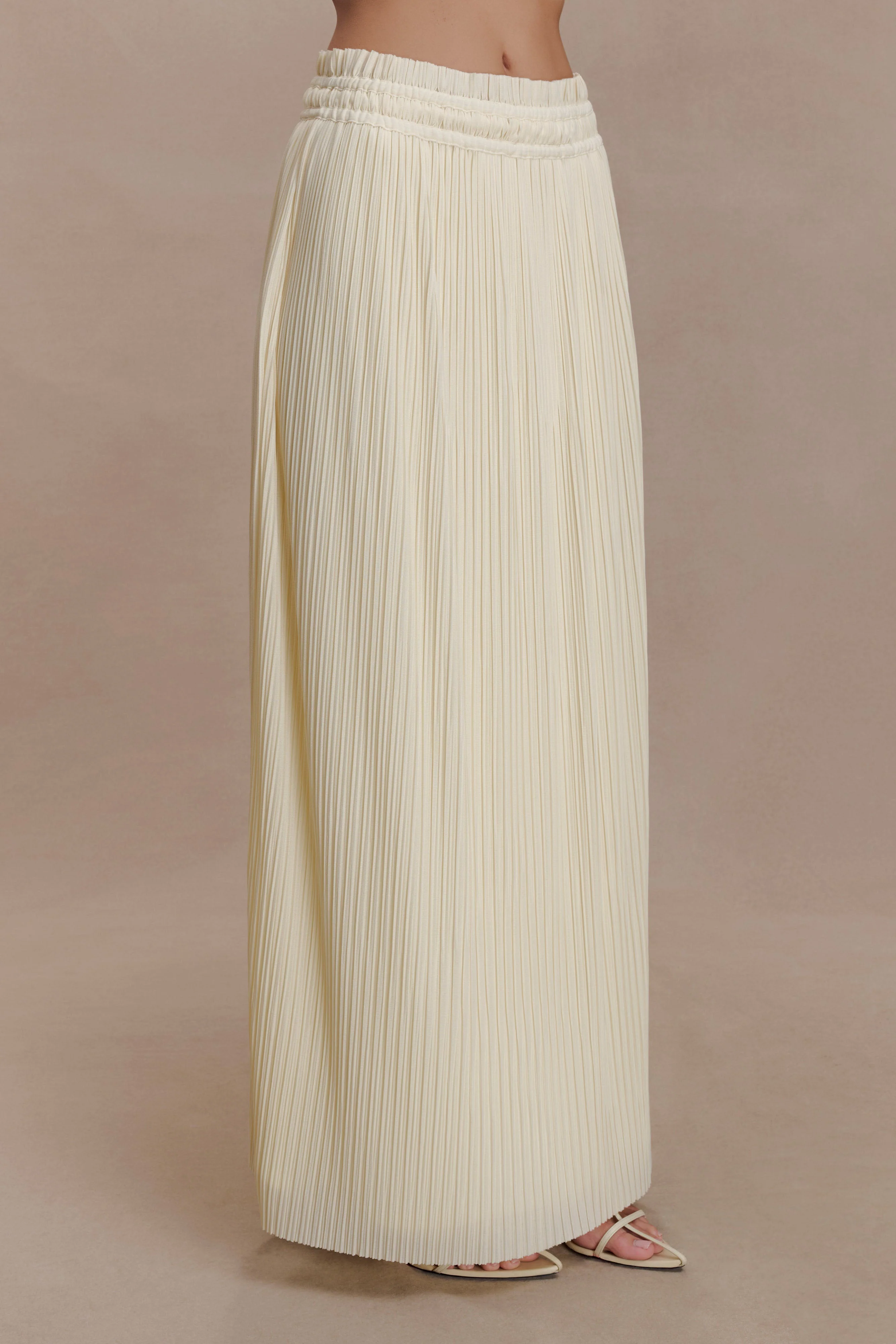 Amaris Gathered Plisse Maxi Skirt - Lemon - Image 4