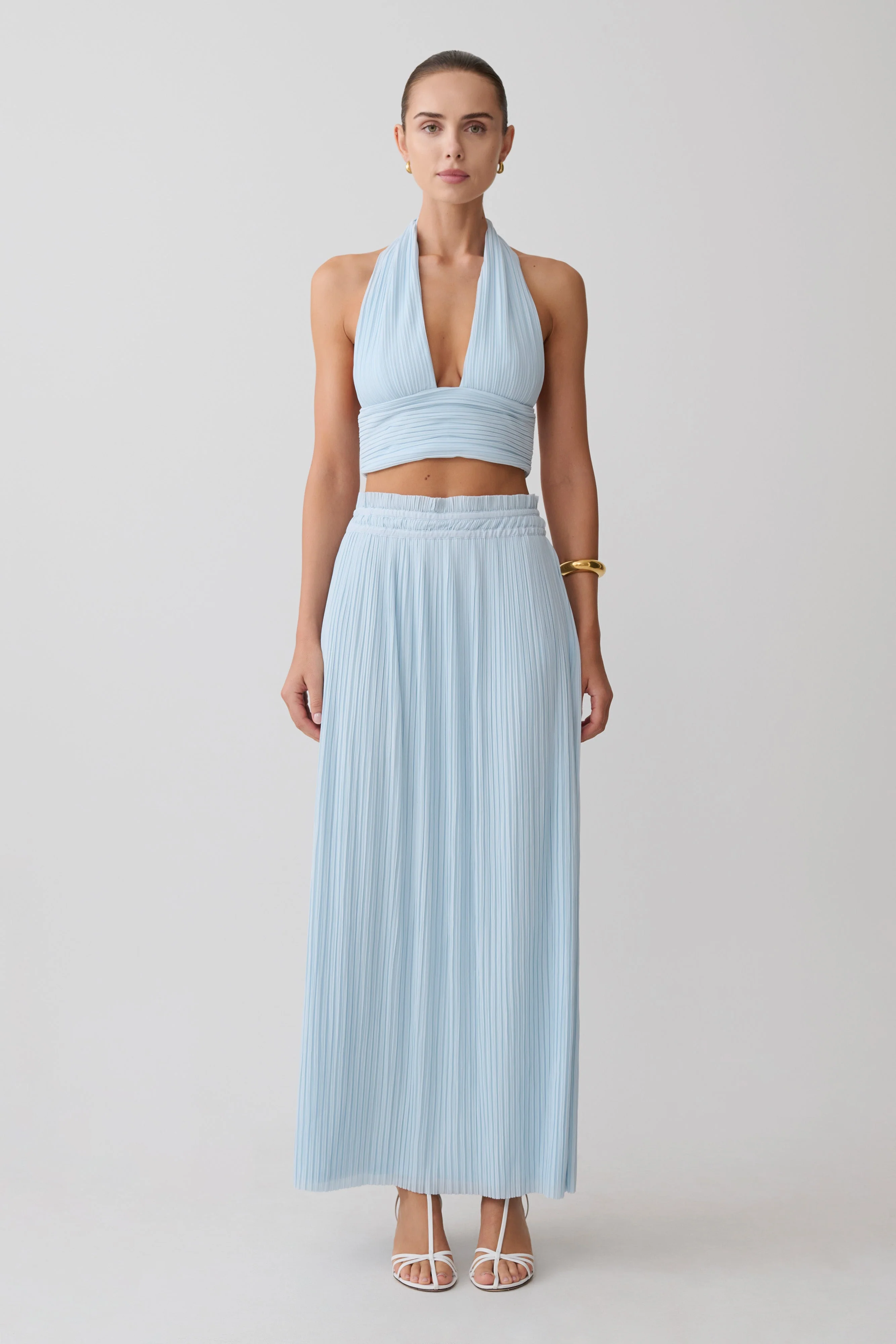 Amaris Sleeveless Plisse Halter Top - Pale Blue - Image 4