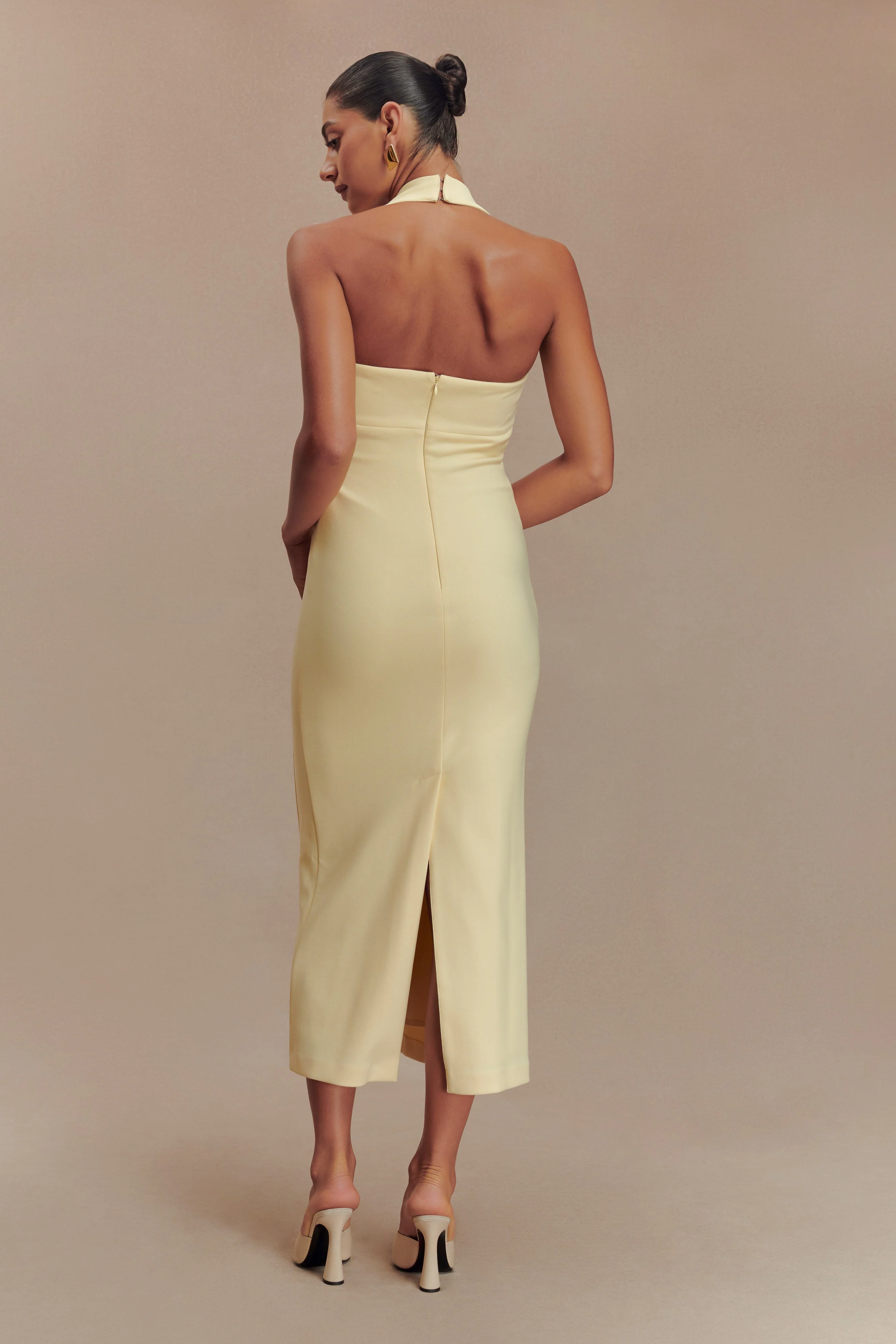 Amelita Suiting Halter Midi Dress - Pale Lemon - Image 2