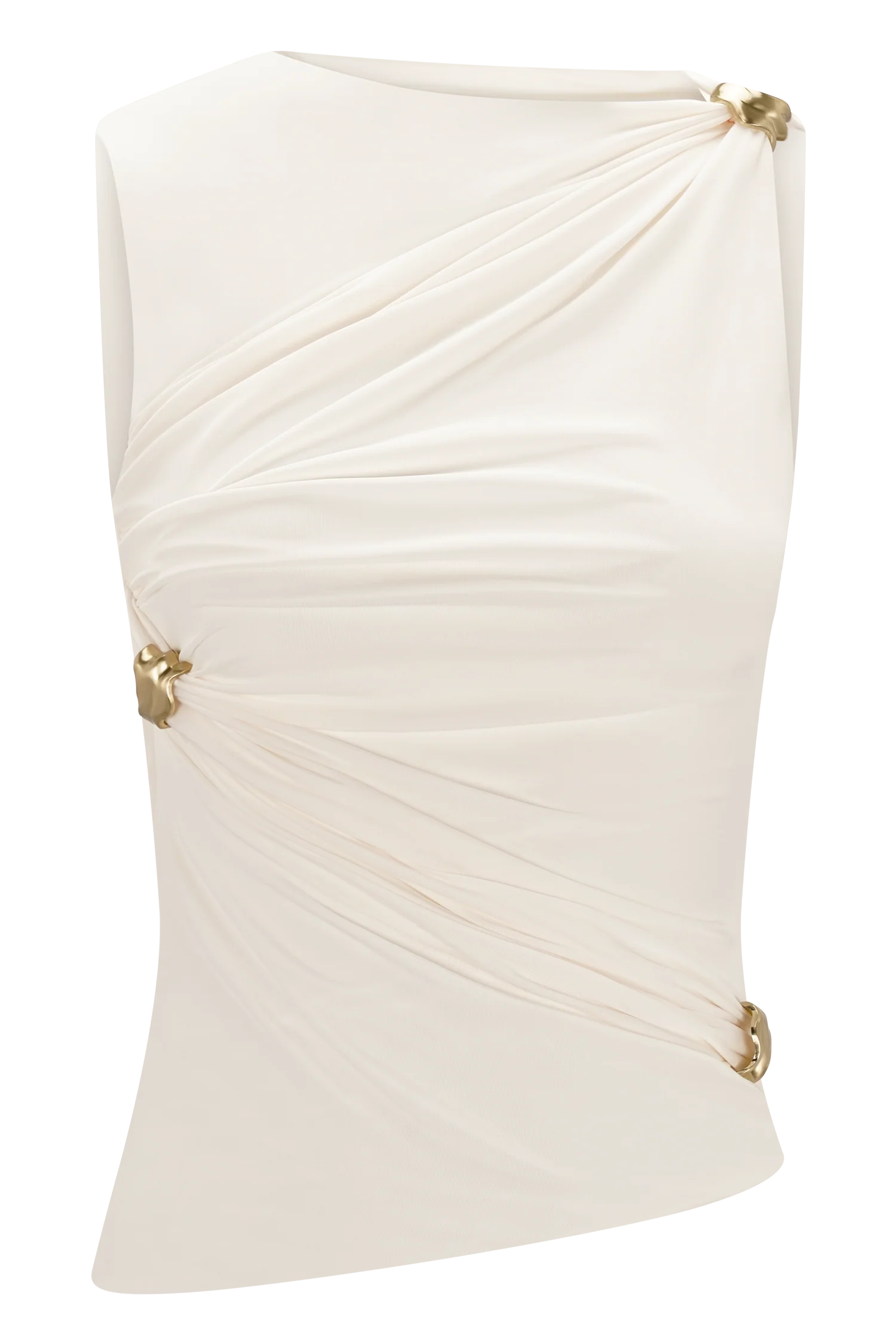 Amia Slinky Sleeveless Top With Hardware - Ivory - Image 9