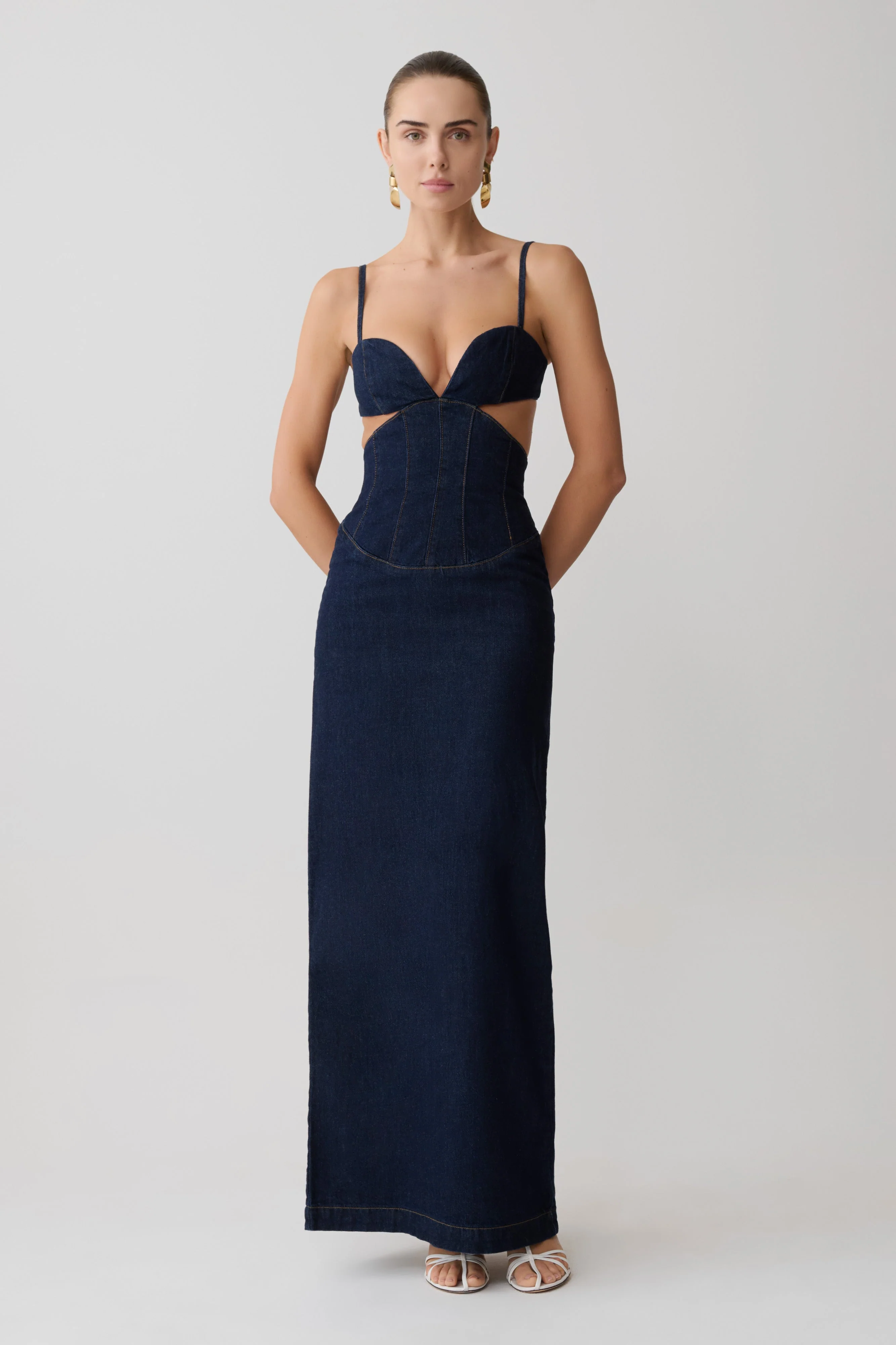 Amila Denim Cupped Maxi Dress - Indigo Blue - Image 4