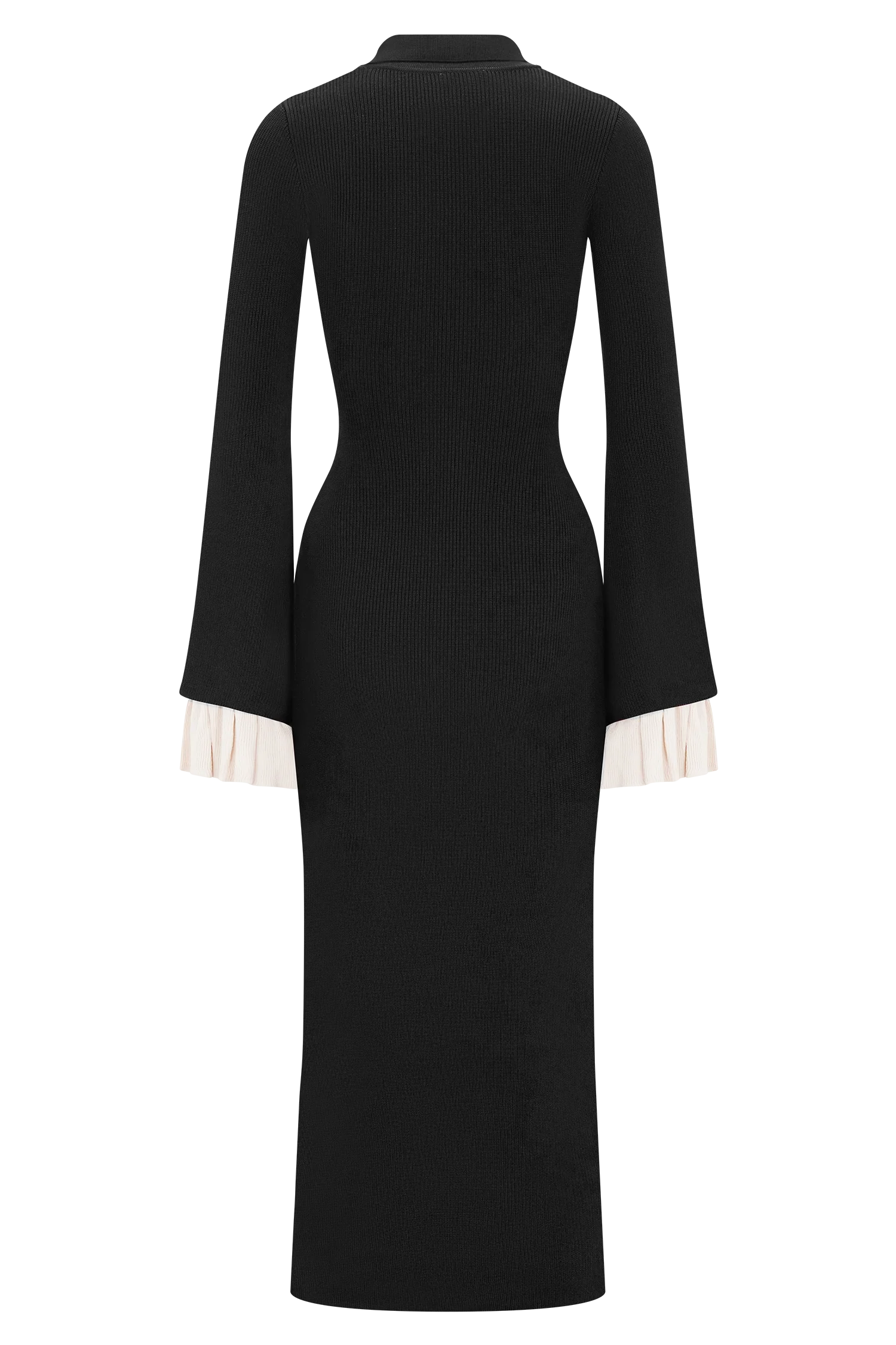 Amirose Ruffle Knit Midi Dress - Black - Image 7