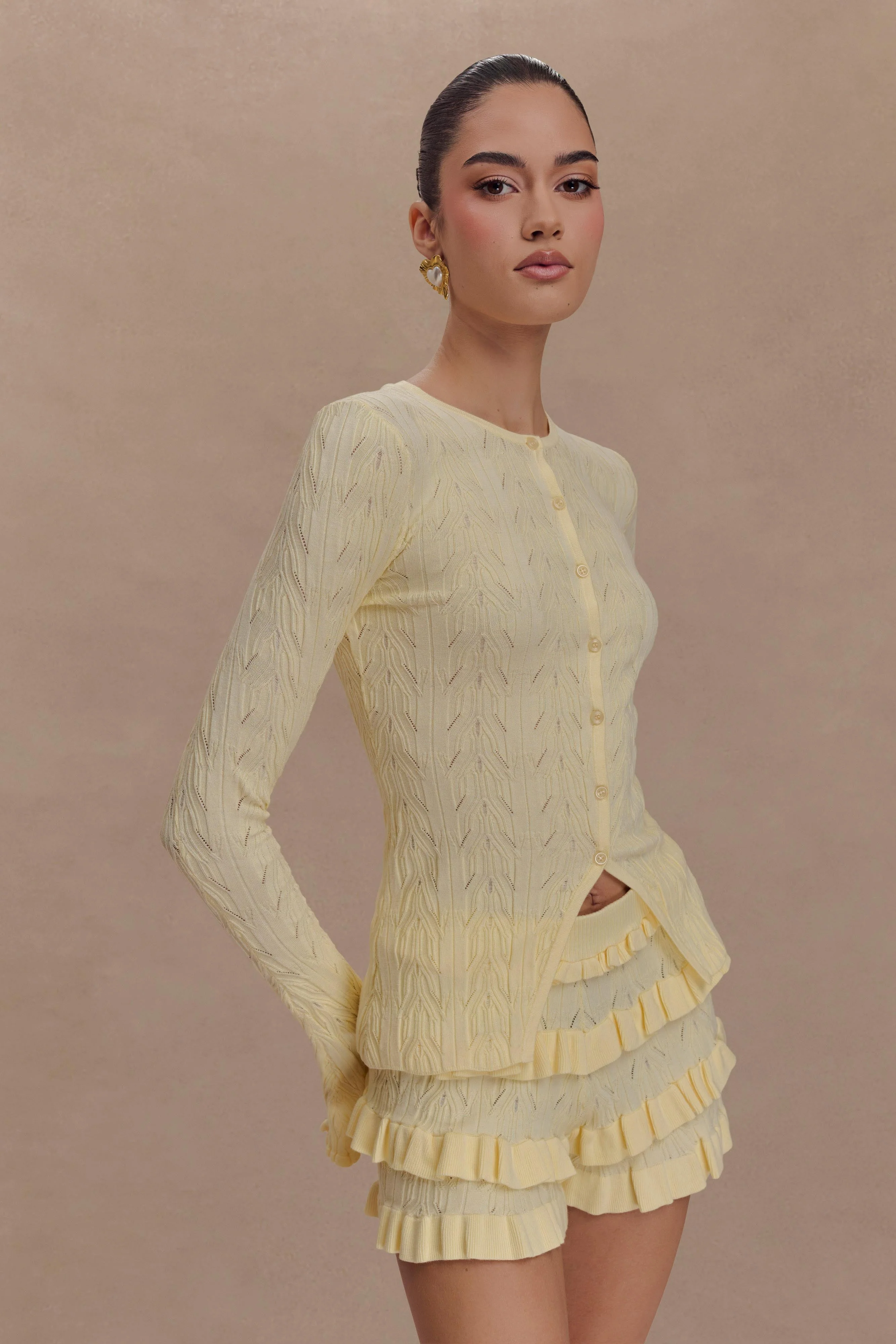 Amy Pointelle Knit Frill Bloomers - Lemon - Image 3