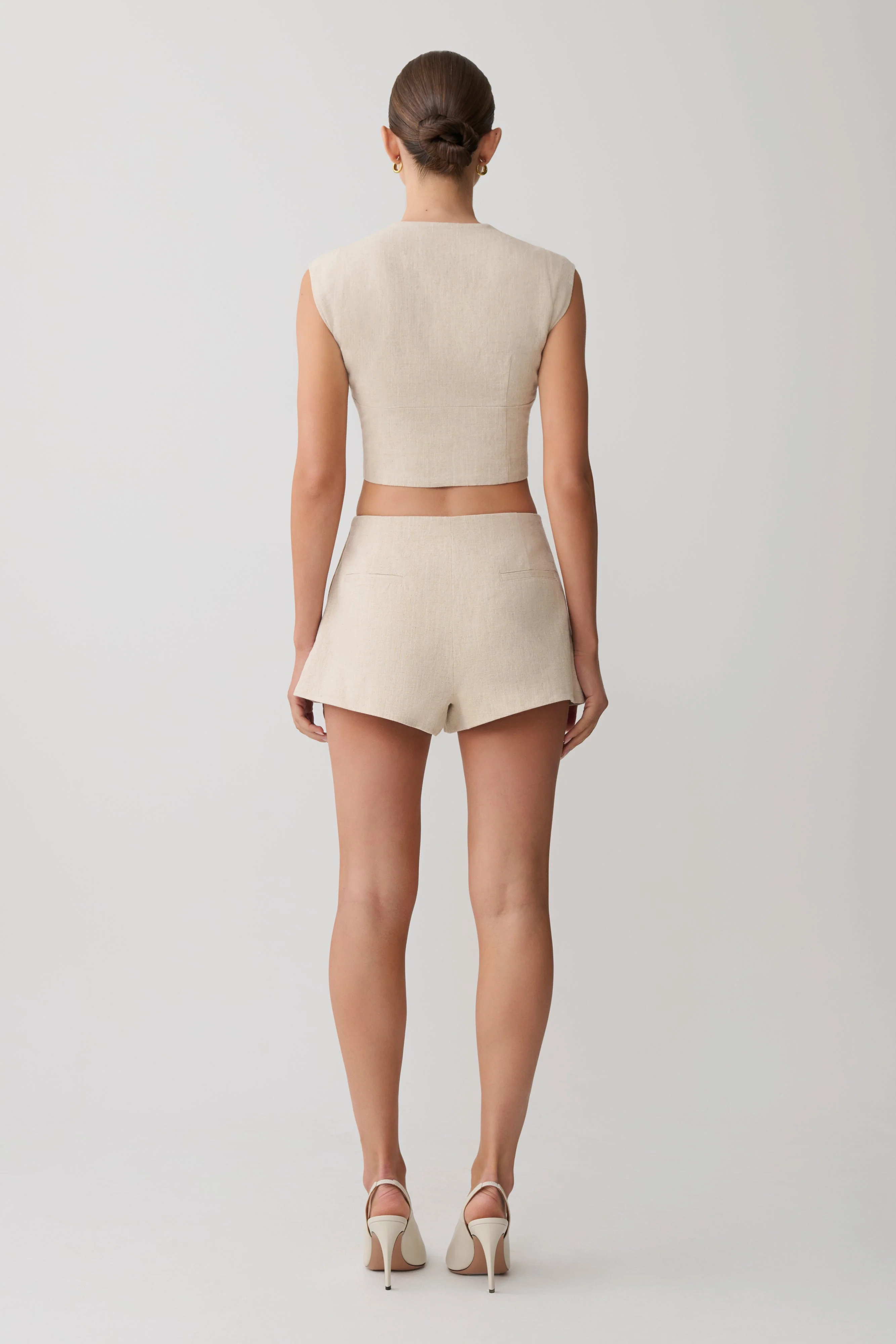 Anahita Linen Front Bows Short Sleeve Top - Natural - Image 5