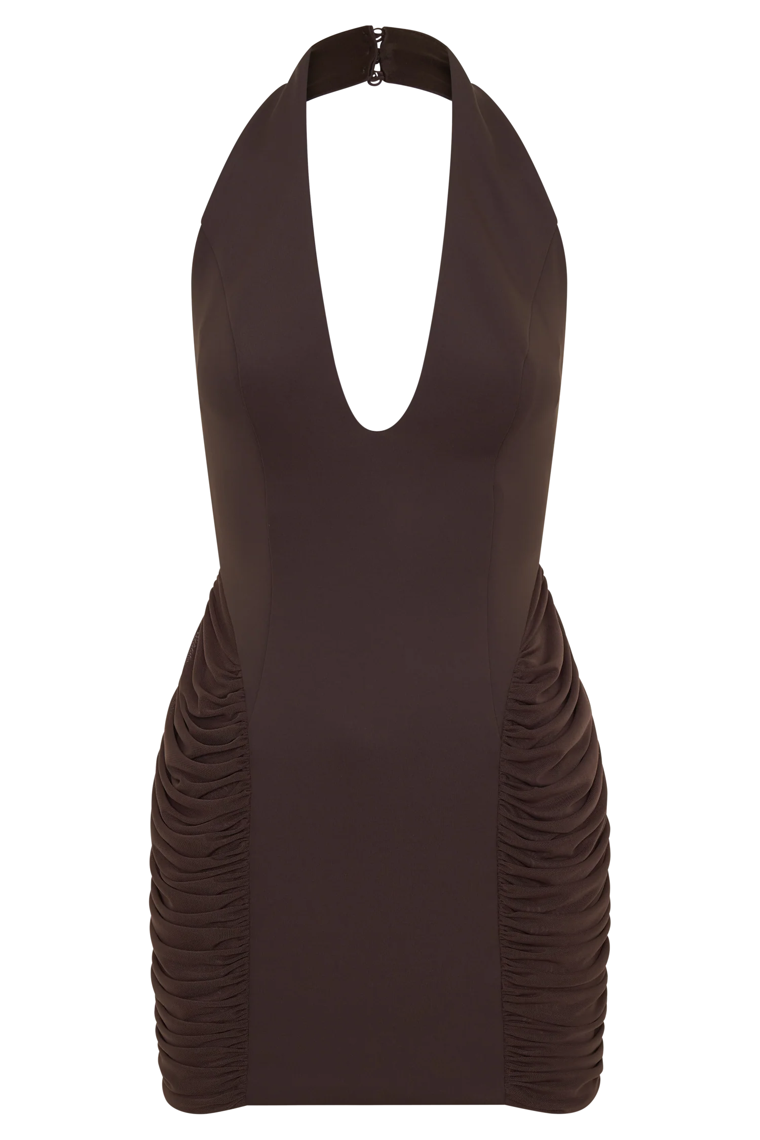 Anari Gathered Scuba Mini Dress - Dark Chocolate - Image 9