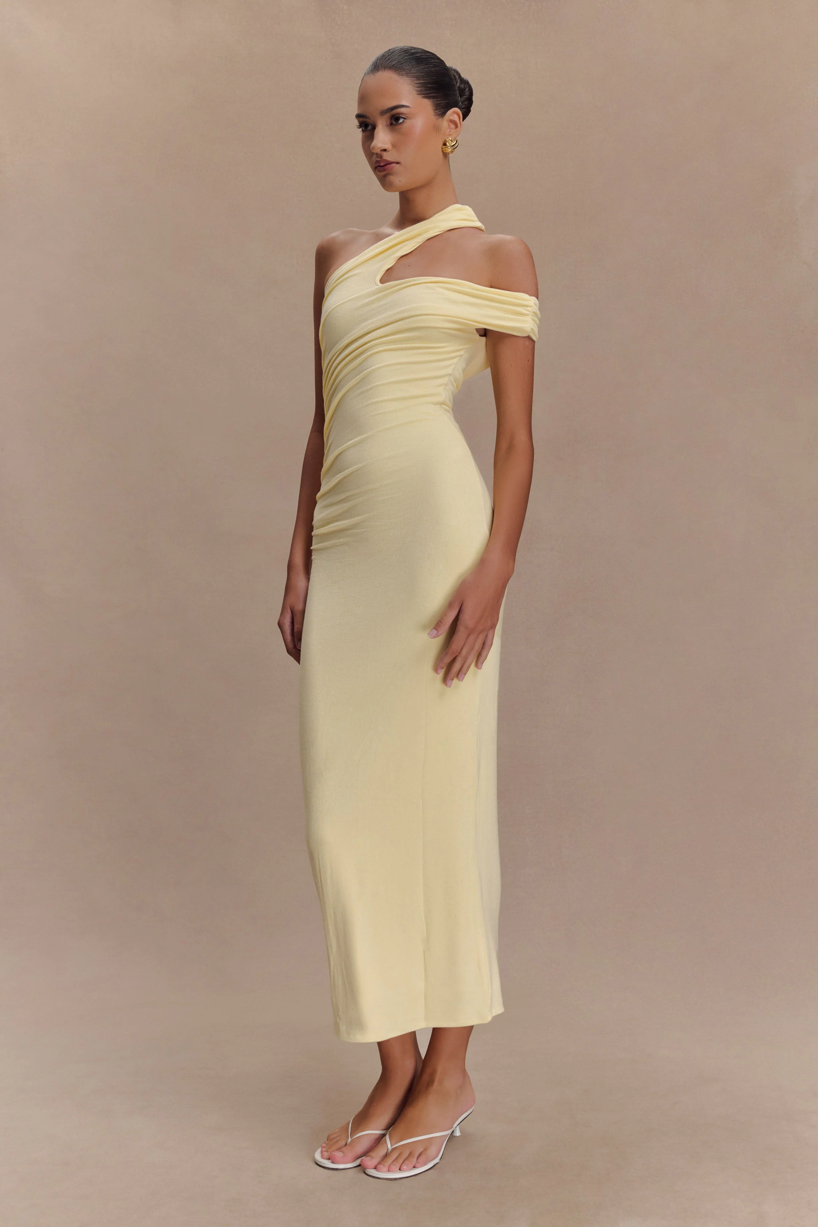 Anastasia One Shoulder Modal Midi Dress - Pale Lemon - Image 5