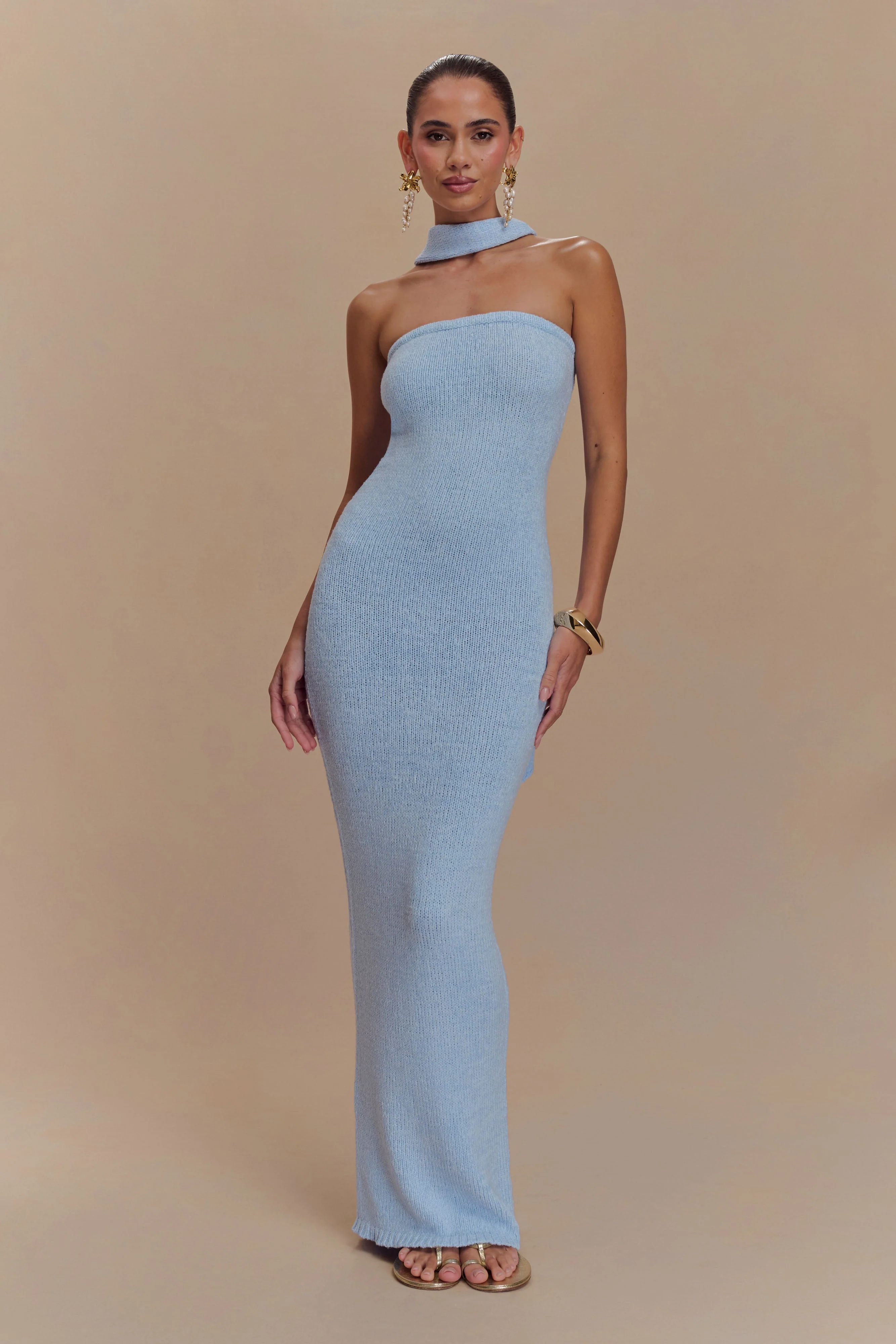Andrea Strapless Knit Maxi Dress - Light Blue - Image 5