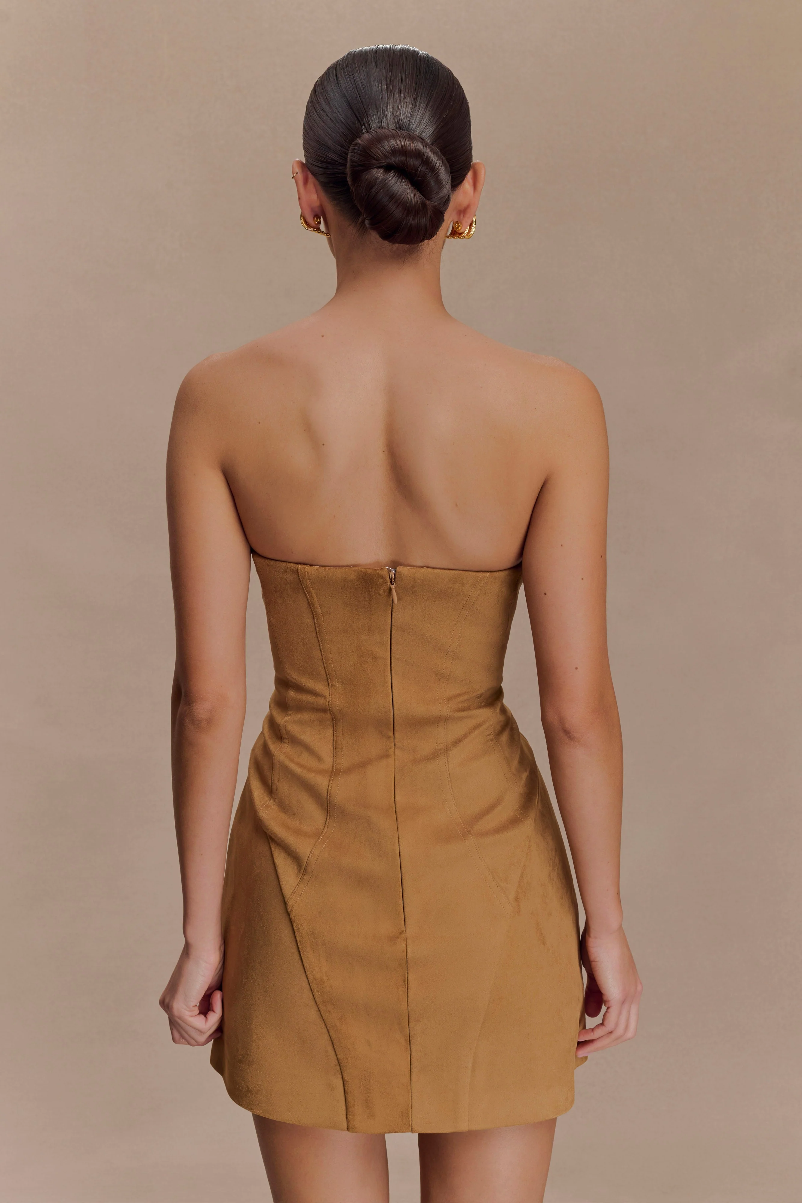 Andy Faux Suede Mini Dress - Camel - Image 4