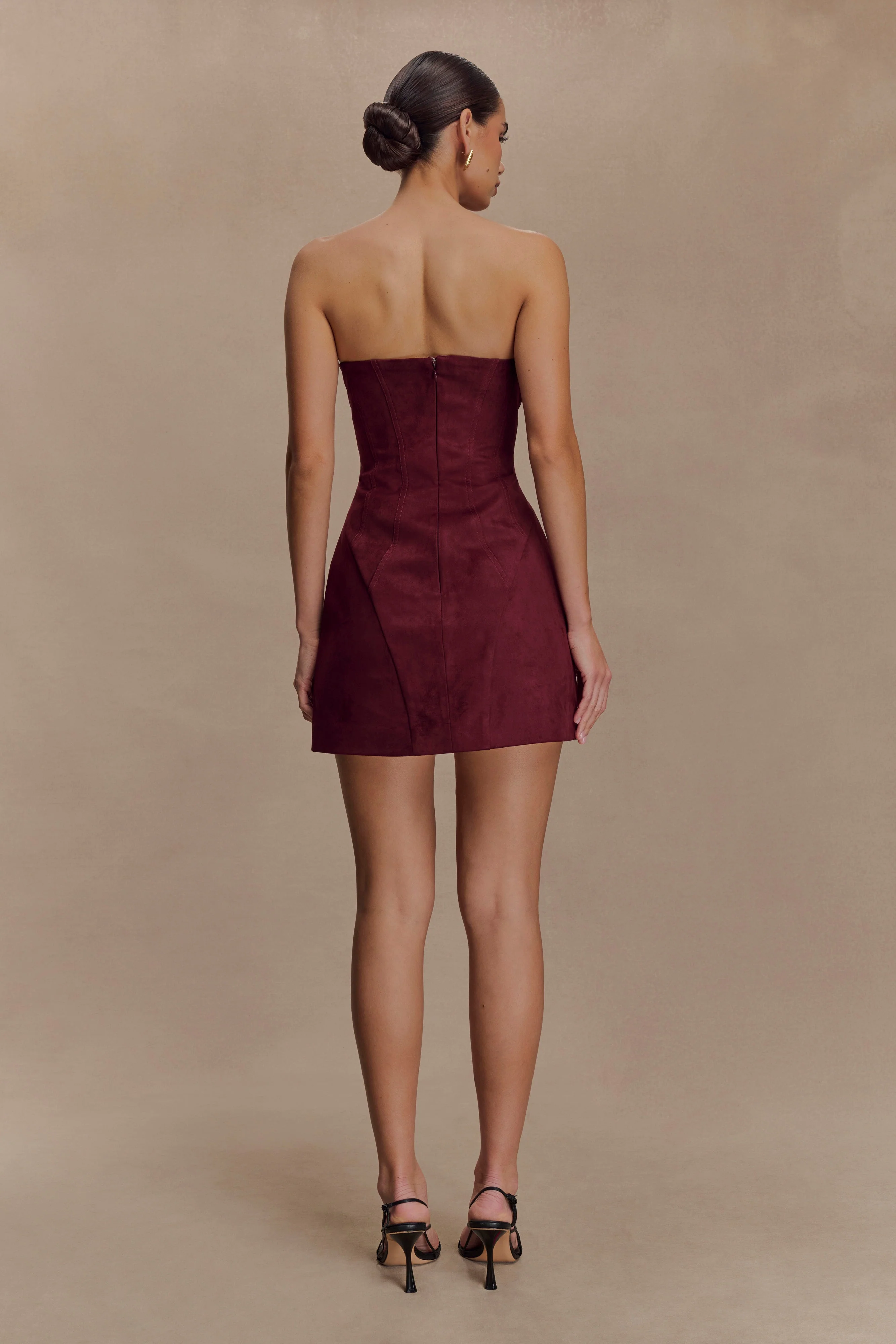 Andy Faux Suede Mini Dress - Wine - Image 3