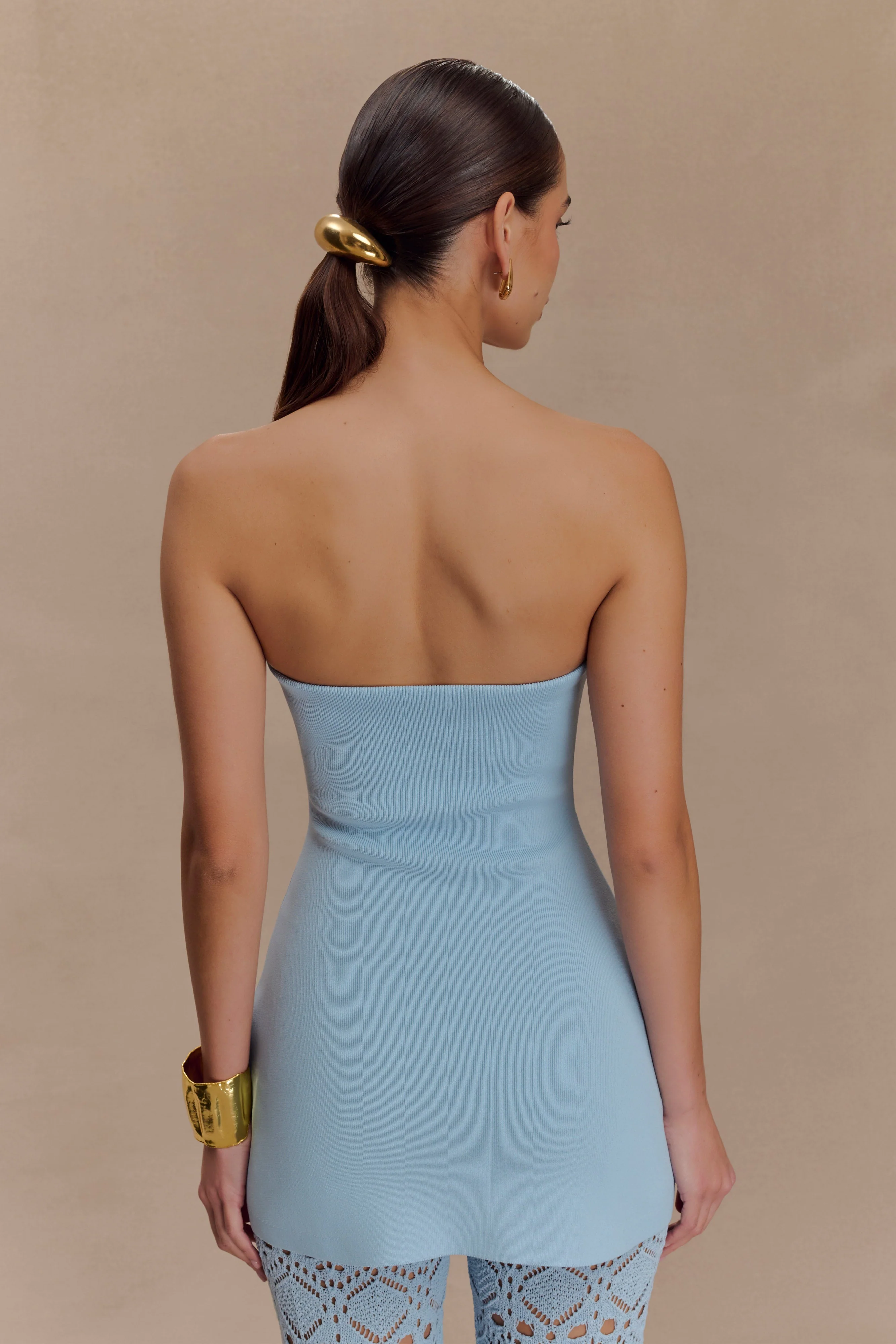 Anette Bandage Knit Strapless Top - Sky Blue - Image 2